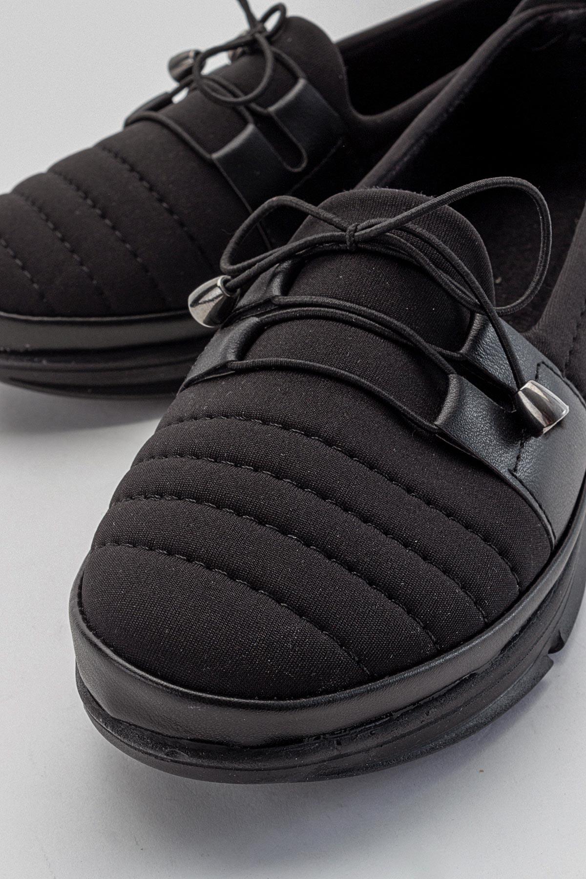 Streçli Lastikli Kadın Günlük Ayakkabı SİYAH CİLT - Görsel 4