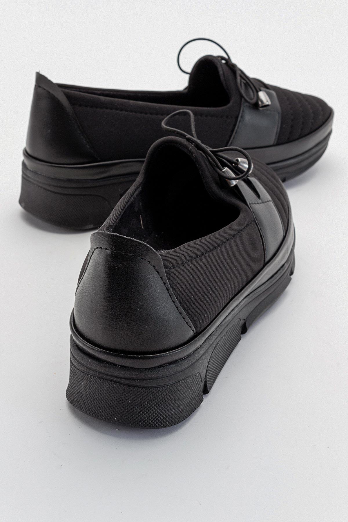 Streçli Lastikli Kadın Günlük Ayakkabı SİYAH CİLT - Görsel 5