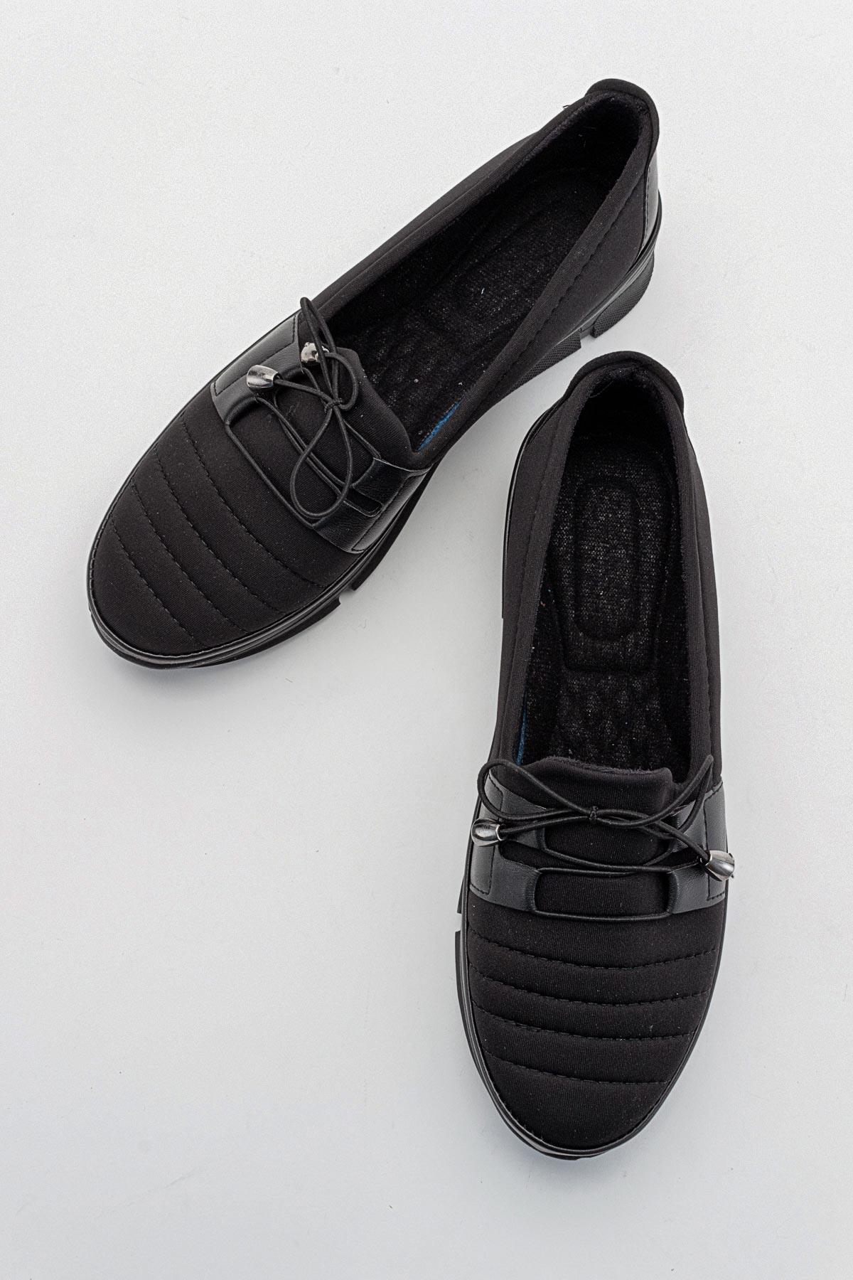 Streçli Lastikli Kadın Günlük Ayakkabı SİYAH CİLT - Görsel 6