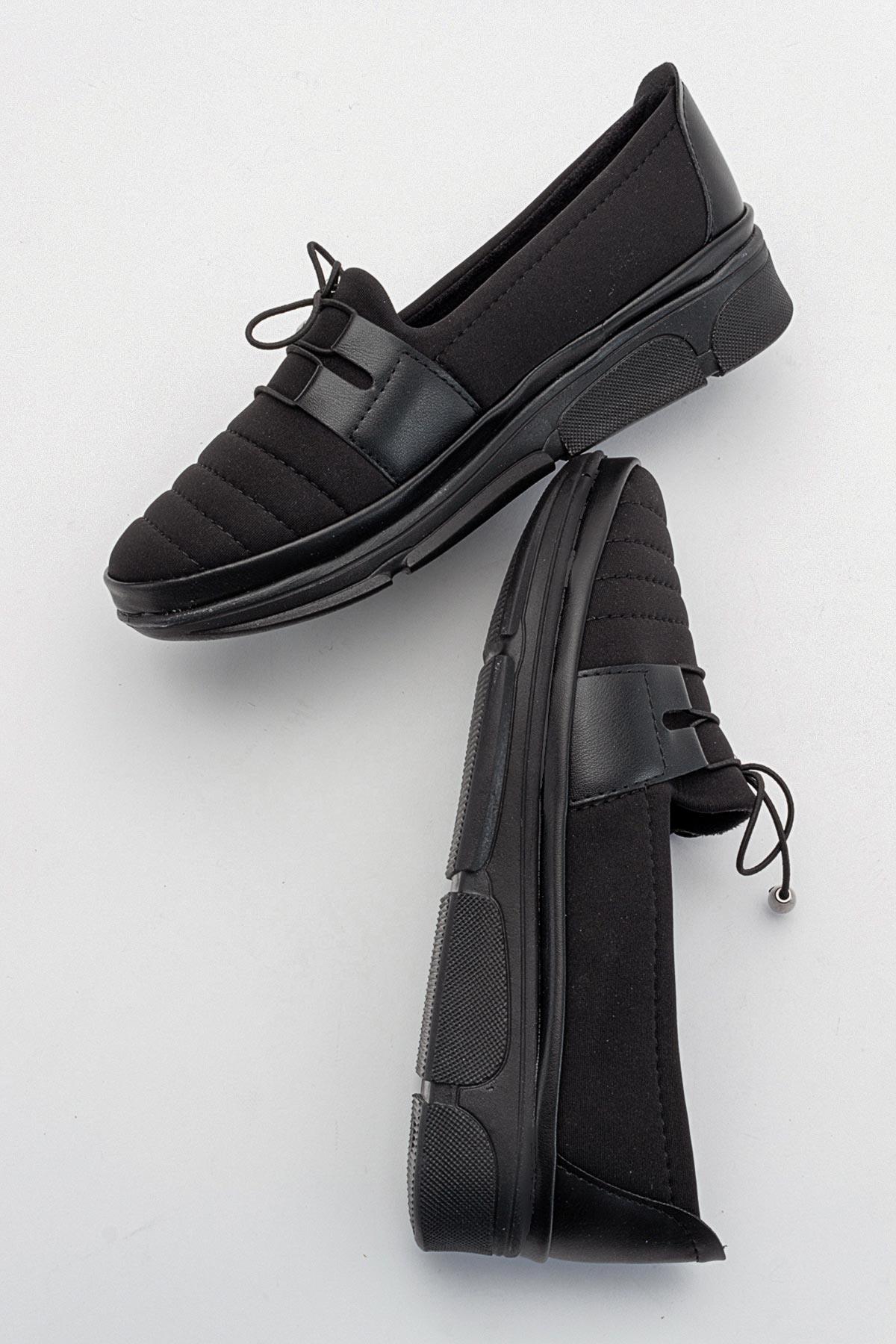 Streçli Lastikli Kadın Günlük Ayakkabı SİYAH CİLT - Görsel 7