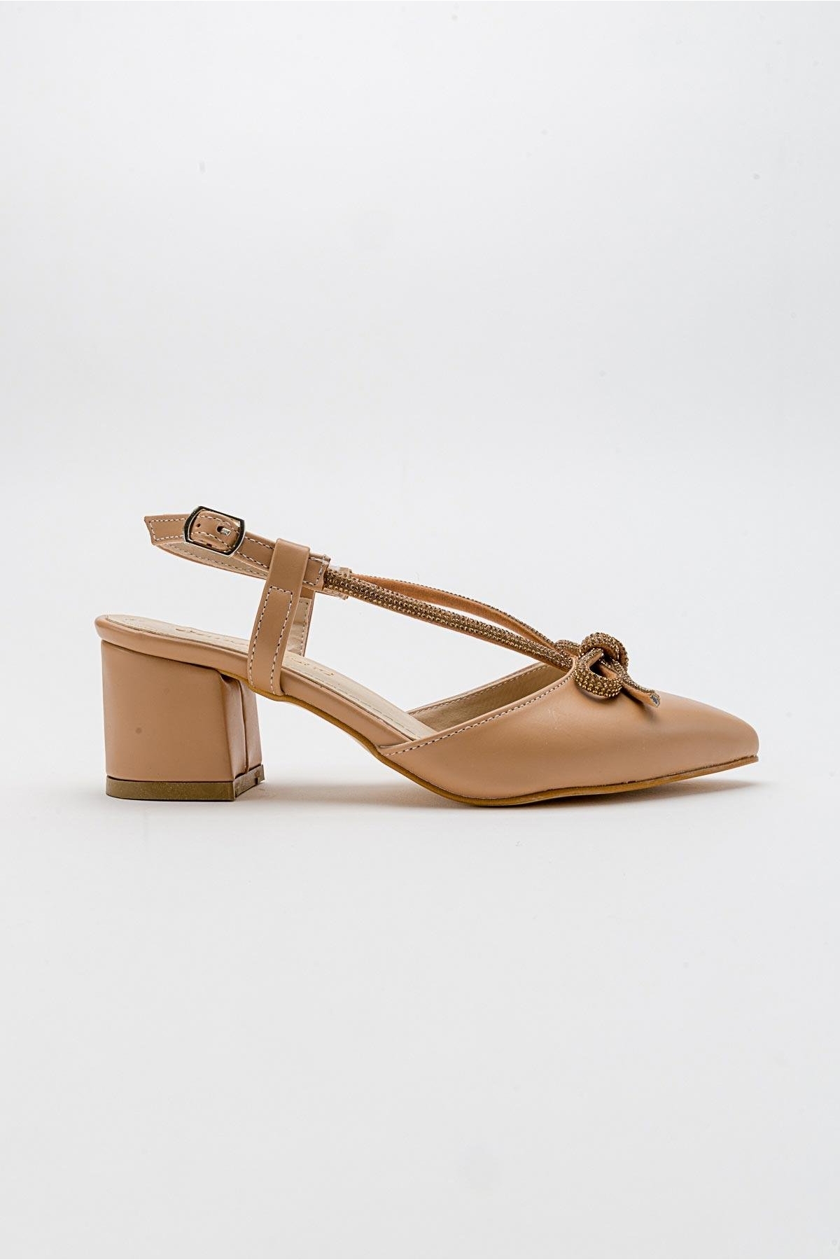 Fiyonk Taşlı Kadın Topuklu Sandalet NUDE CİLT - Görsel 3