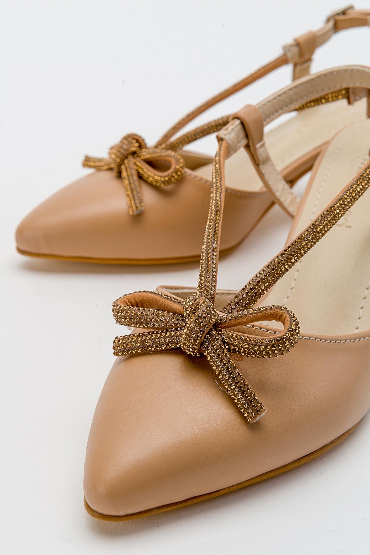 Fiyonk Taşlı Kadın Topuklu Sandalet NUDE CİLT - Görsel 4