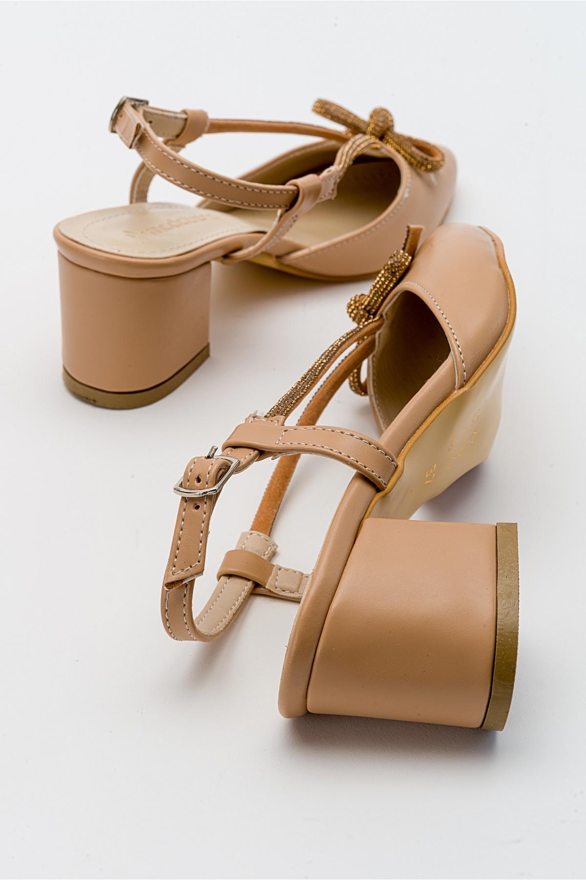 Fiyonk Taşlı Kadın Topuklu Sandalet NUDE CİLT - Görsel 5