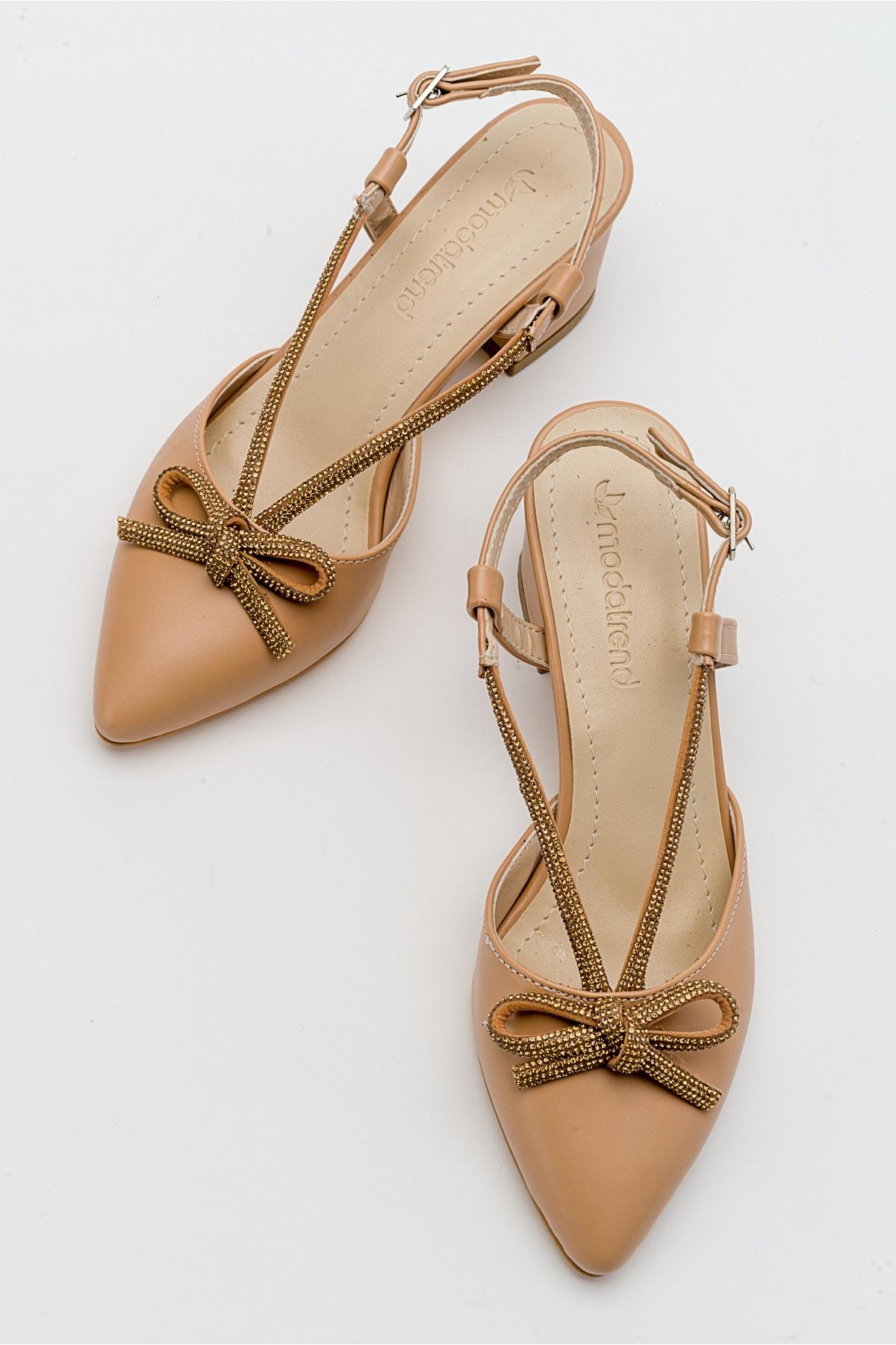 Fiyonk Taşlı Kadın Topuklu Sandalet NUDE CİLT - Görsel 6