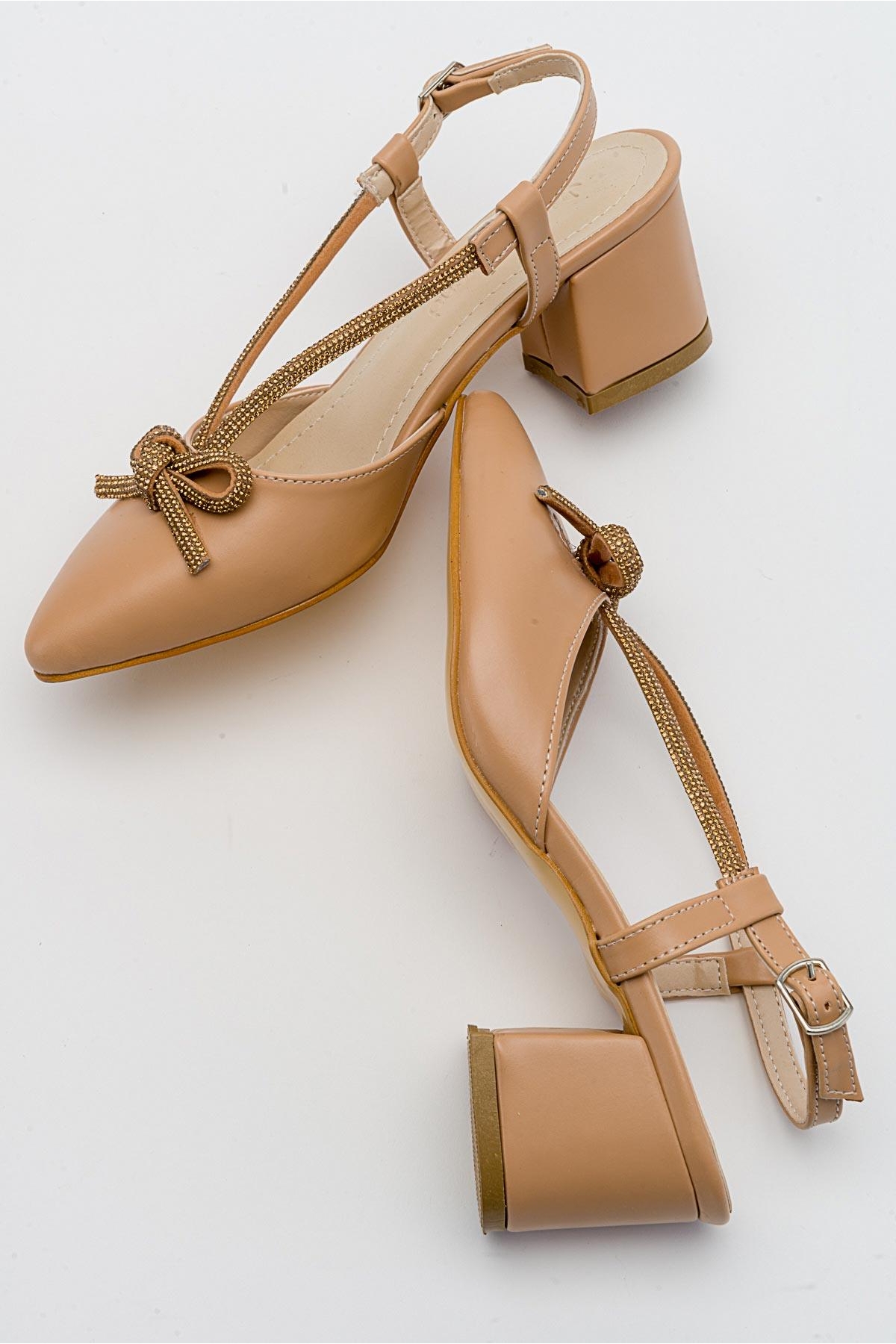 Fiyonk Taşlı Kadın Topuklu Sandalet NUDE CİLT - Görsel 7