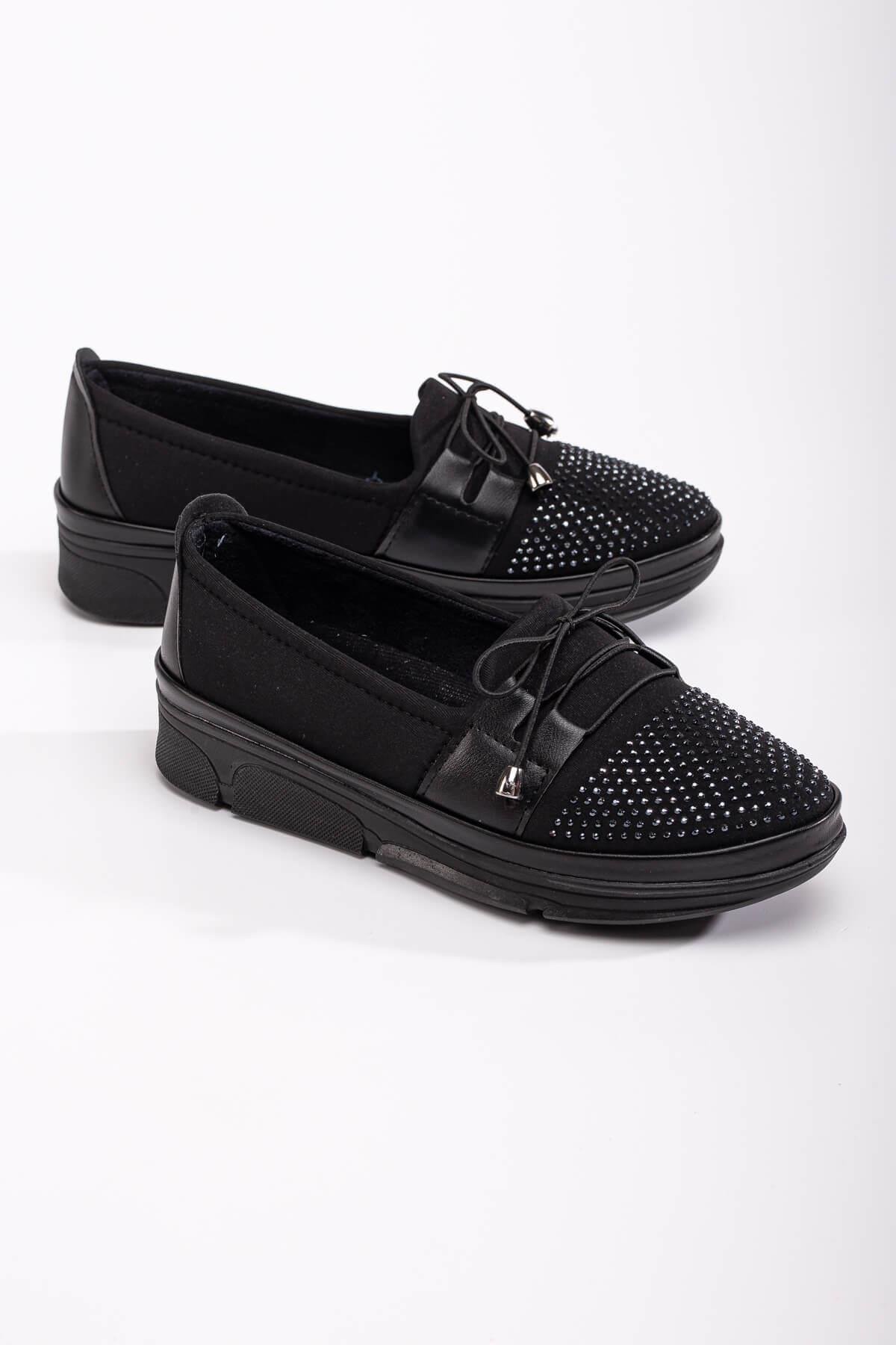 Streç Latikli Taşlı Kadın Babet SİYAH CİLT - Görsel 2