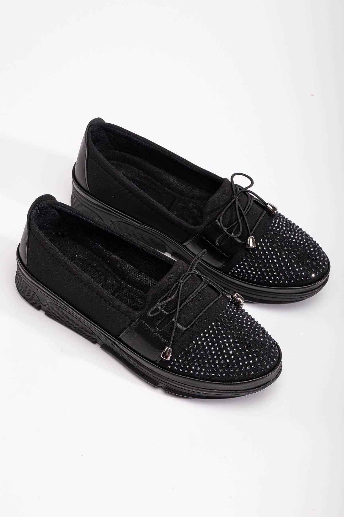 Streç Latikli Taşlı Kadın Babet SİYAH CİLT - Görsel 3