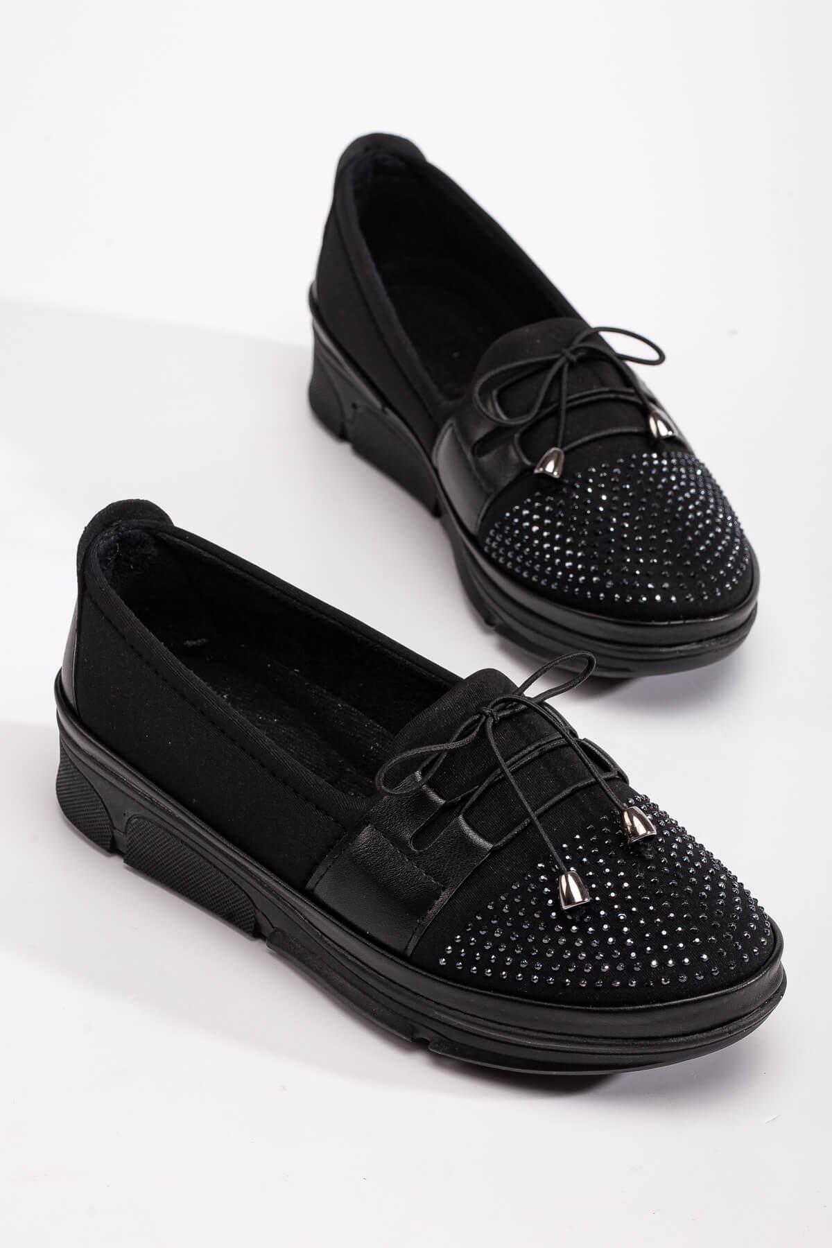 Streç Latikli Taşlı Kadın Babet SİYAH CİLT - Görsel 4