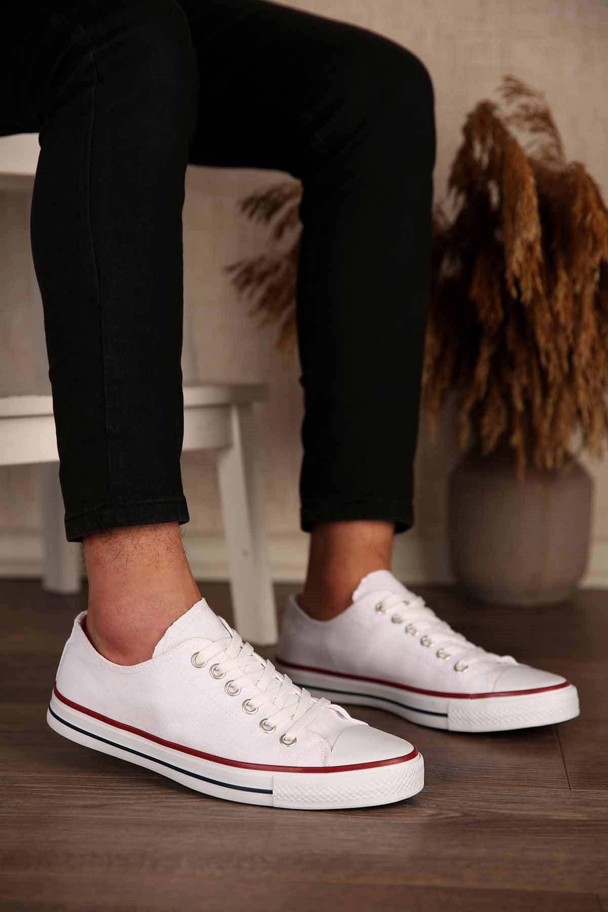 Erkek Keten Spor Ayakkabı BEYAZ BEYAZ - Görsel 3