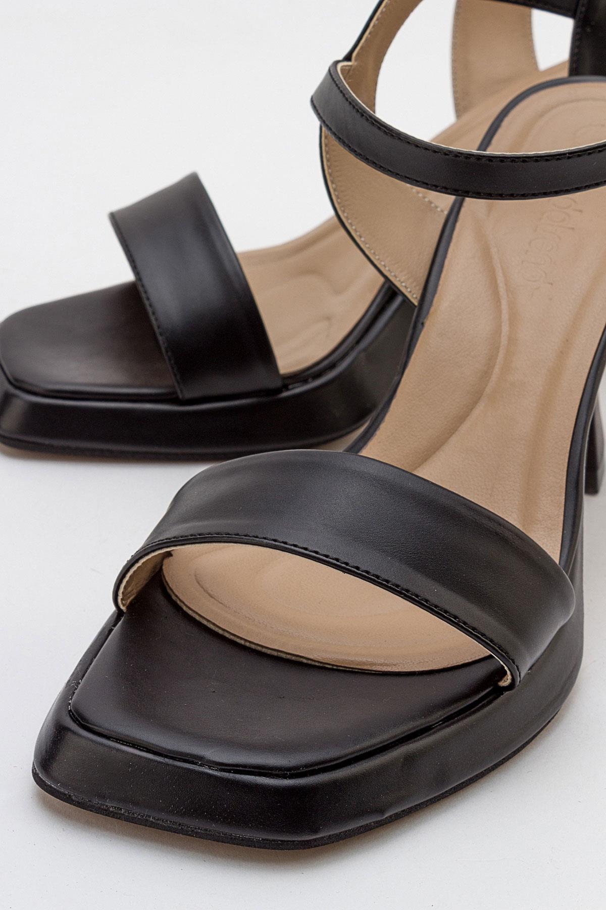 Tek Bantlı Platformlu Kadın Topuklu Sandalet SİYAH CİLT - Görsel 4