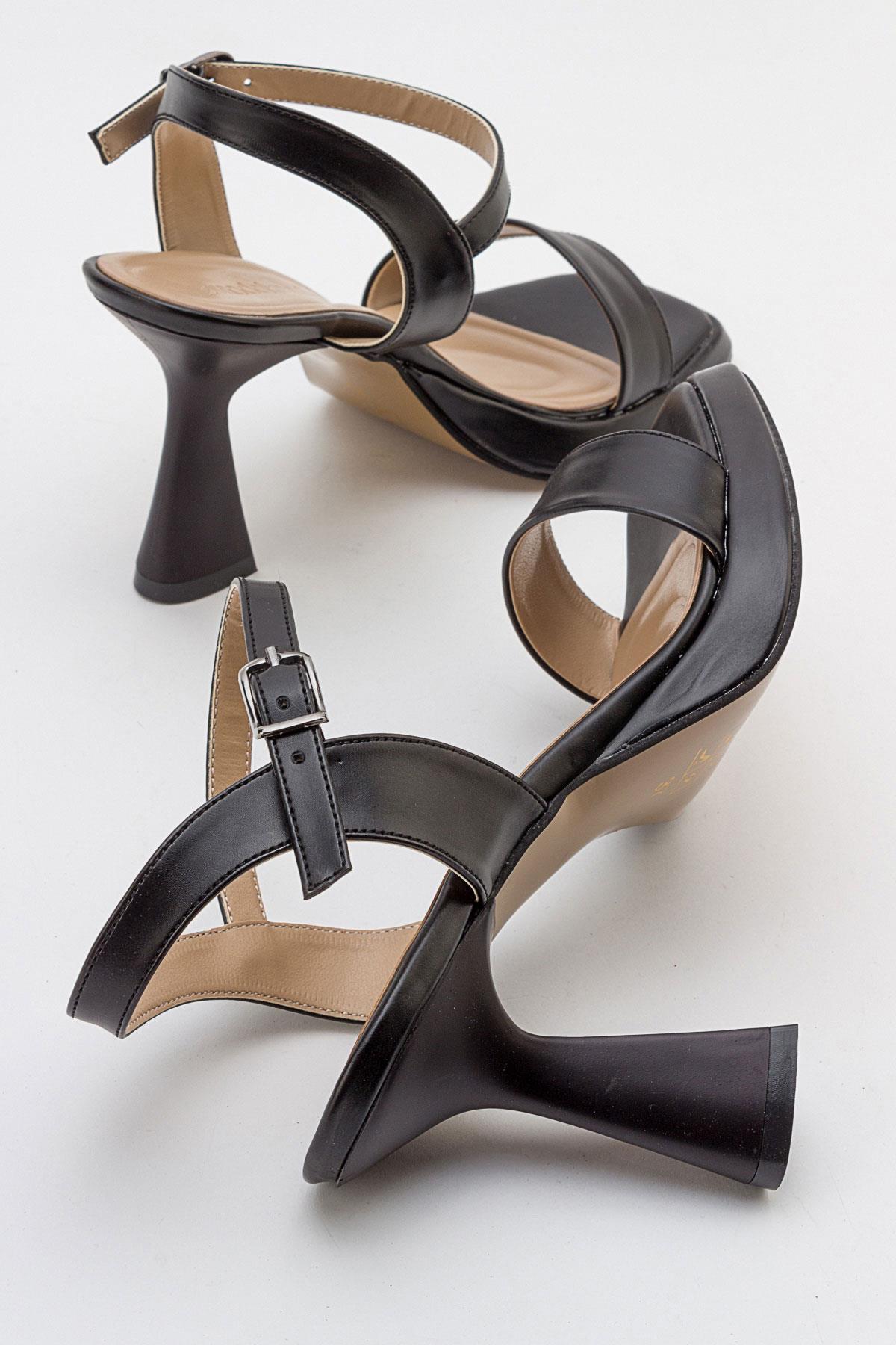 Tek Bantlı Platformlu Kadın Topuklu Sandalet SİYAH CİLT - Görsel 5