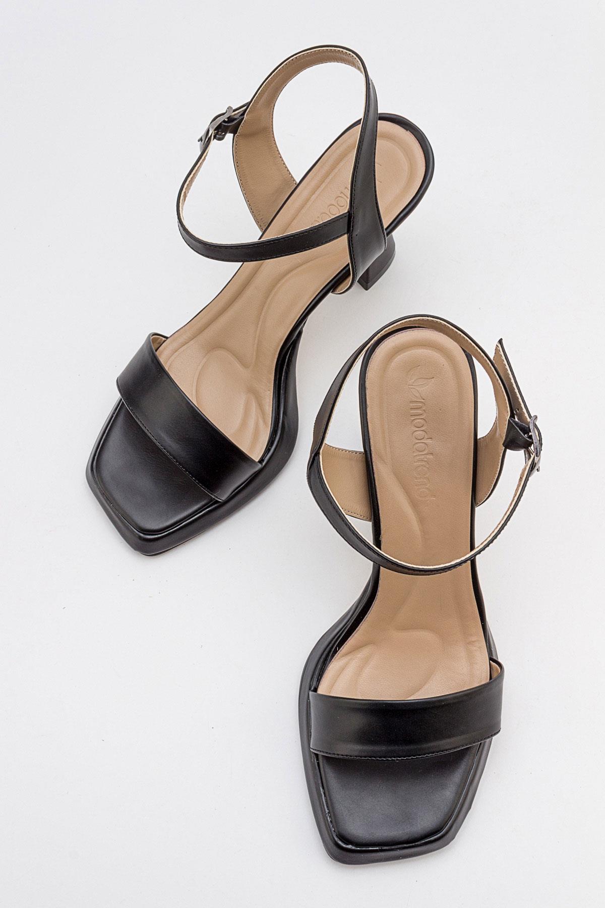 Tek Bantlı Platformlu Kadın Topuklu Sandalet SİYAH CİLT - Görsel 6
