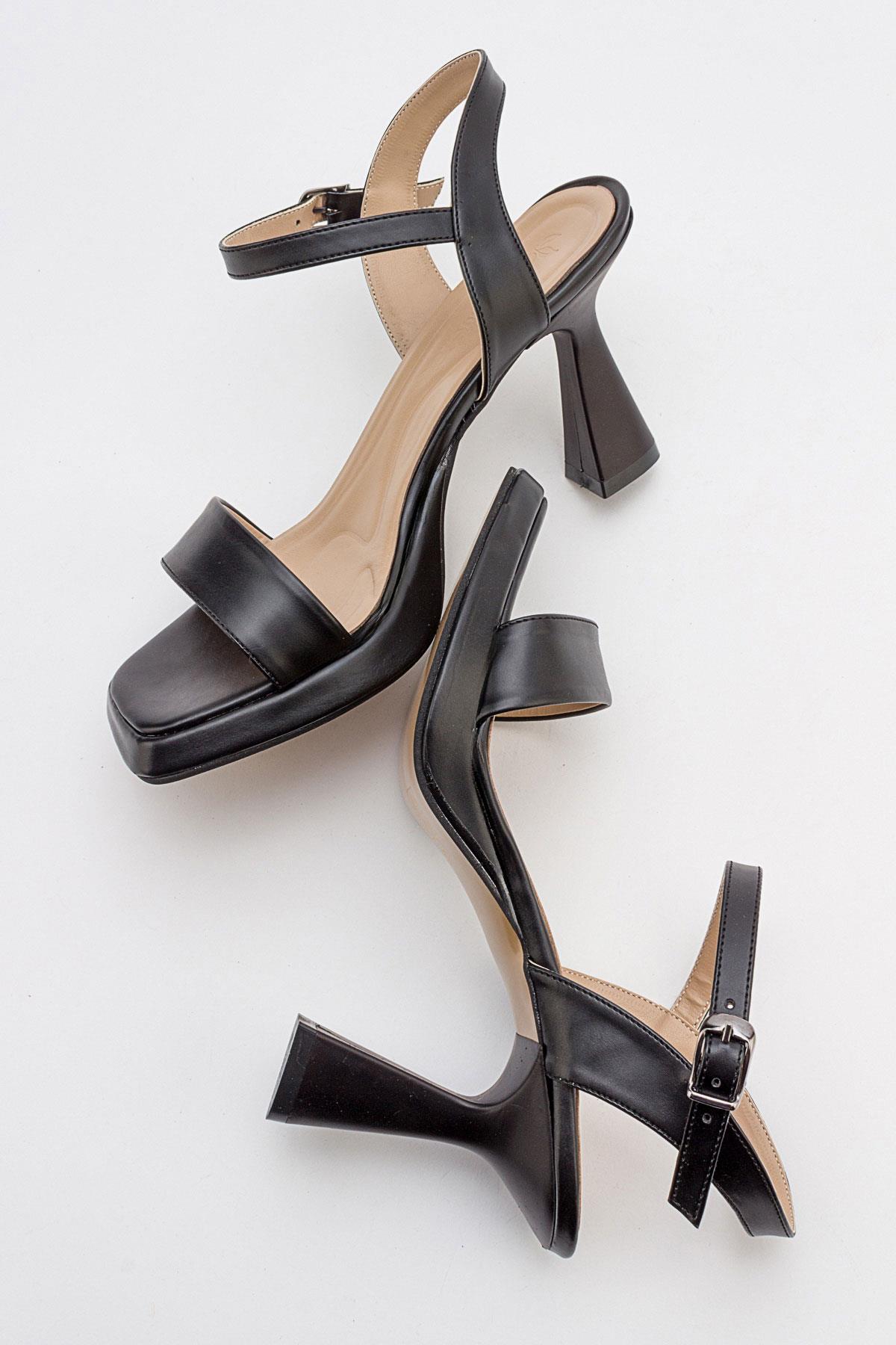 Tek Bantlı Platformlu Kadın Topuklu Sandalet SİYAH CİLT - Görsel 7