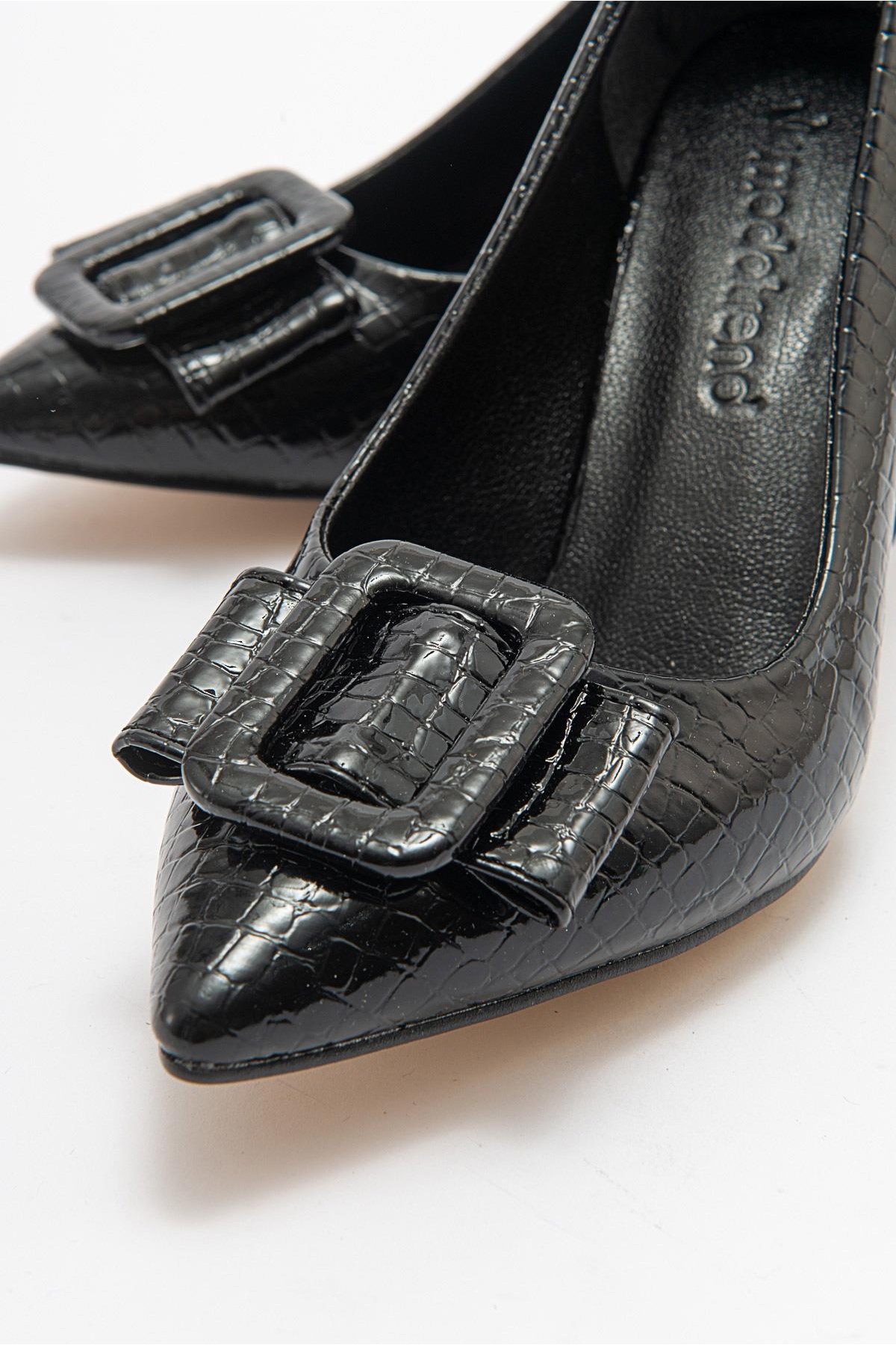 Kadın Tokalı Stiletto SİYAH KROKO - Görsel 4