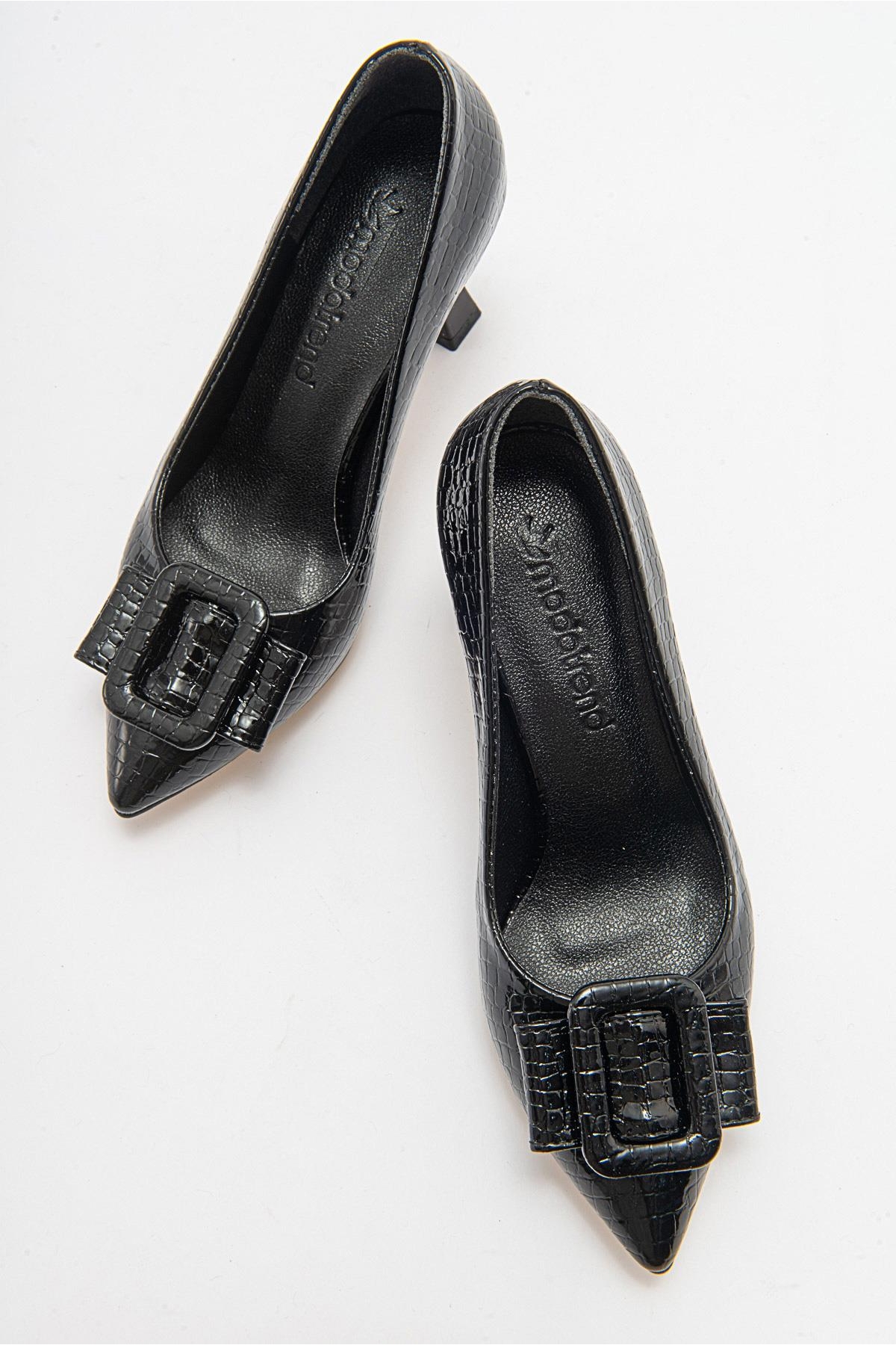 Kadın Tokalı Stiletto SİYAH KROKO - Görsel 6