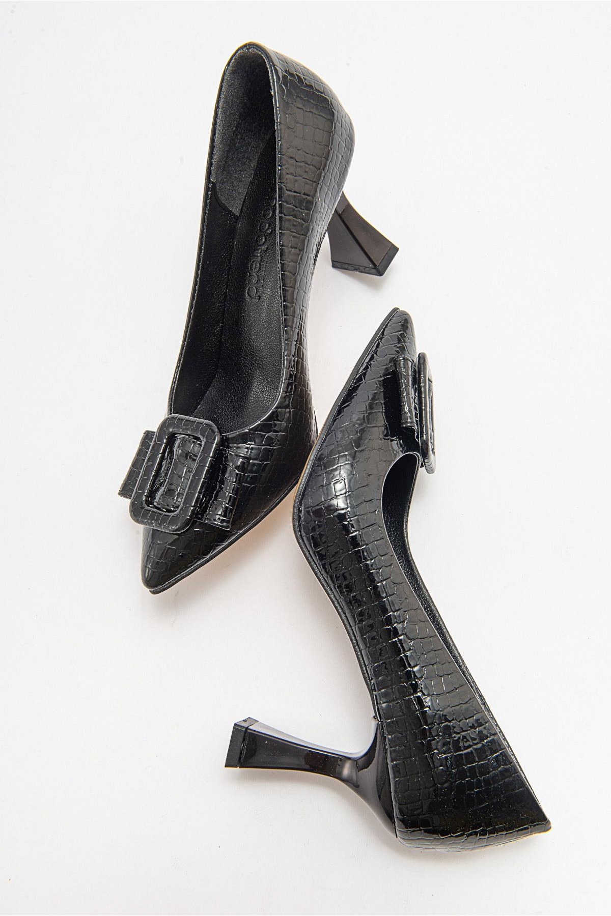 Kadın Tokalı Stiletto SİYAH KROKO - Görsel 7