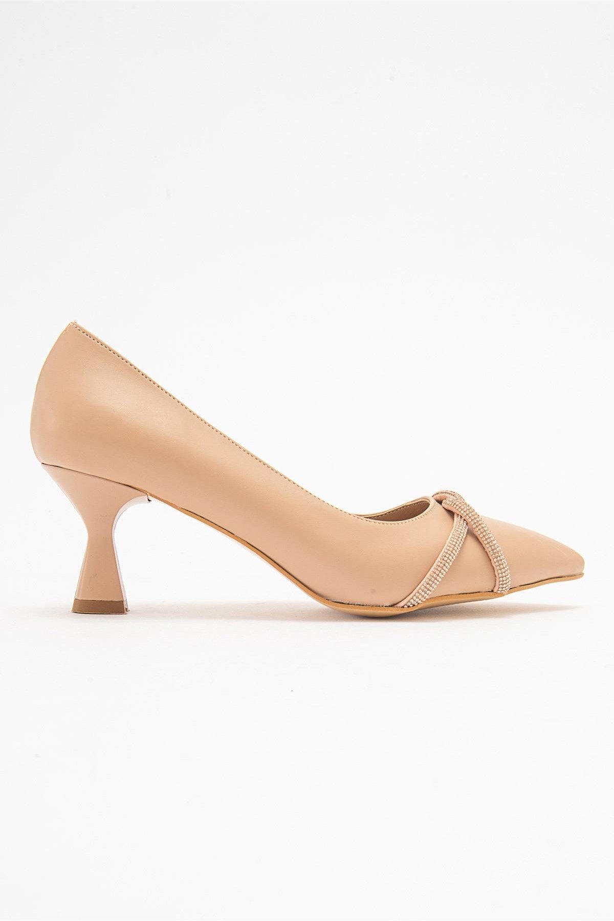 Çapraz Taşlı Kadın Stiletto Ayakkabı NUDE CİLT NUDE - Görsel 3