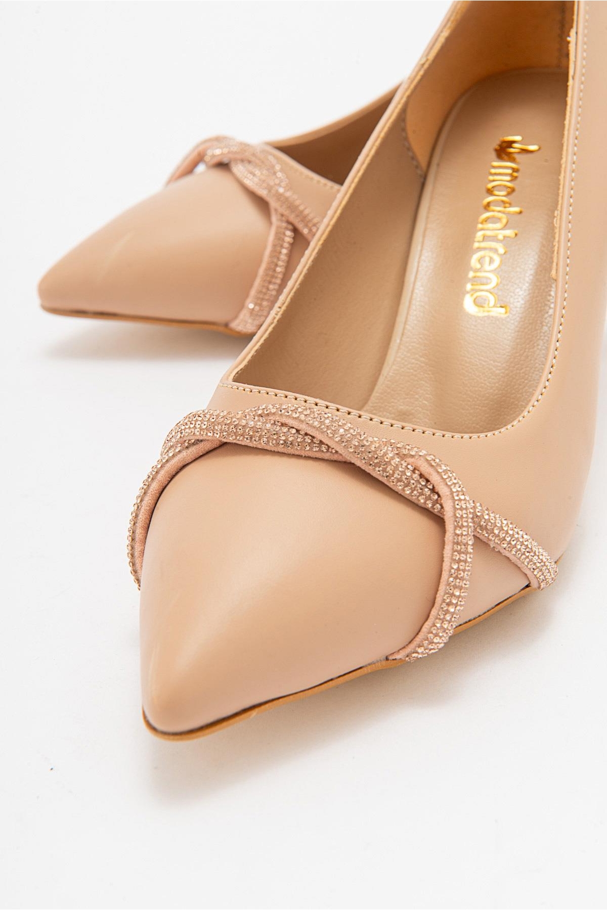 Çapraz Taşlı Kadın Stiletto Ayakkabı NUDE CİLT NUDE - Görsel 4