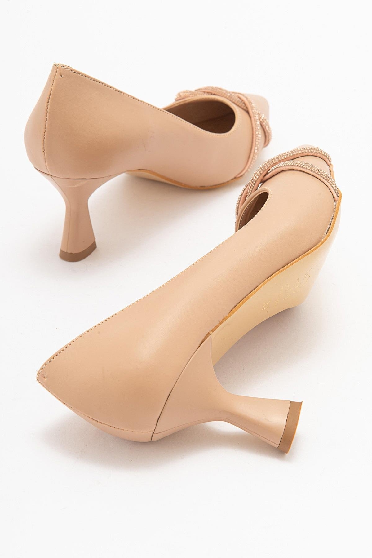 Çapraz Taşlı Kadın Stiletto Ayakkabı NUDE CİLT NUDE - Görsel 5
