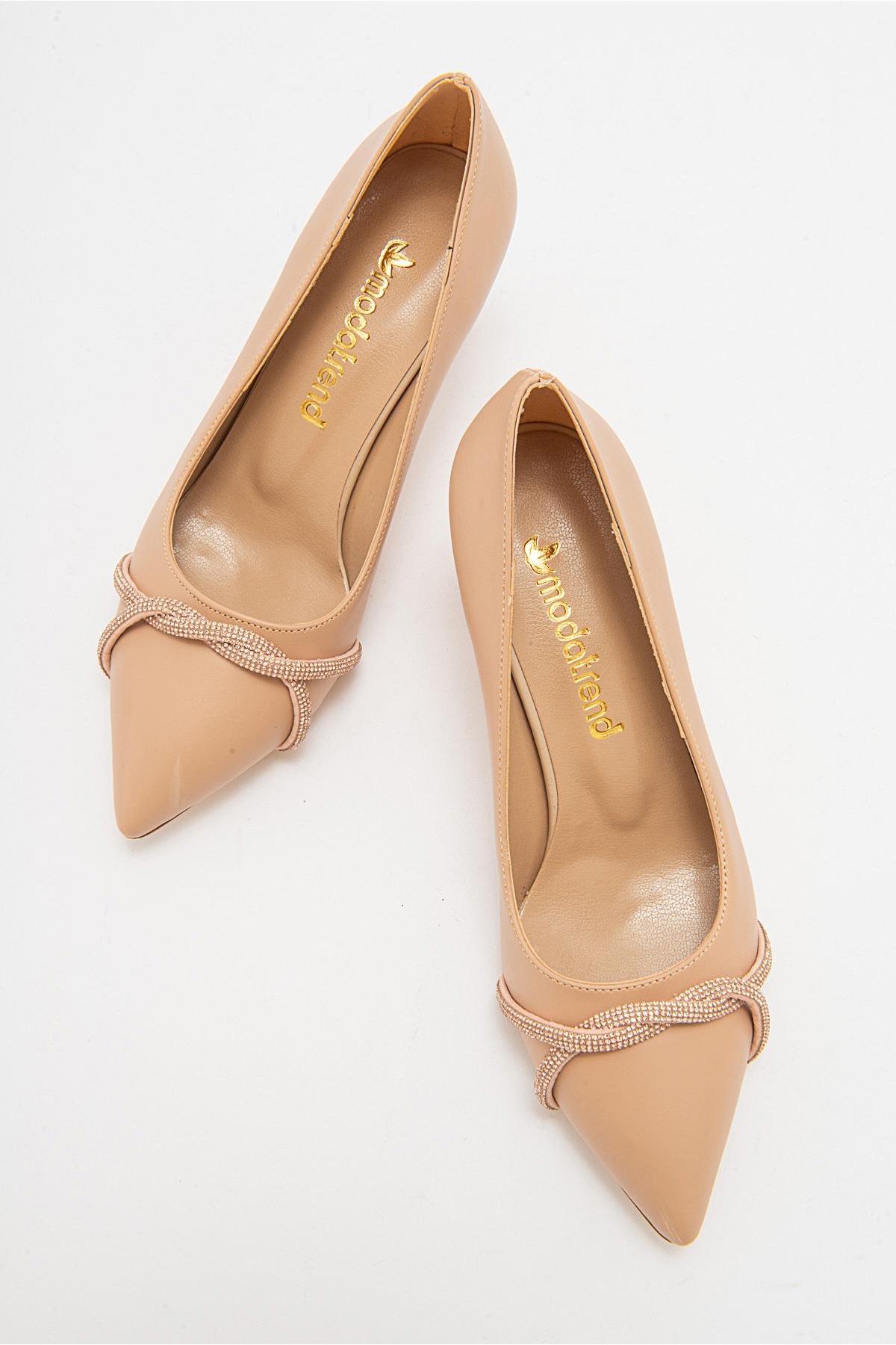 Çapraz Taşlı Kadın Stiletto Ayakkabı NUDE CİLT NUDE - Görsel 6