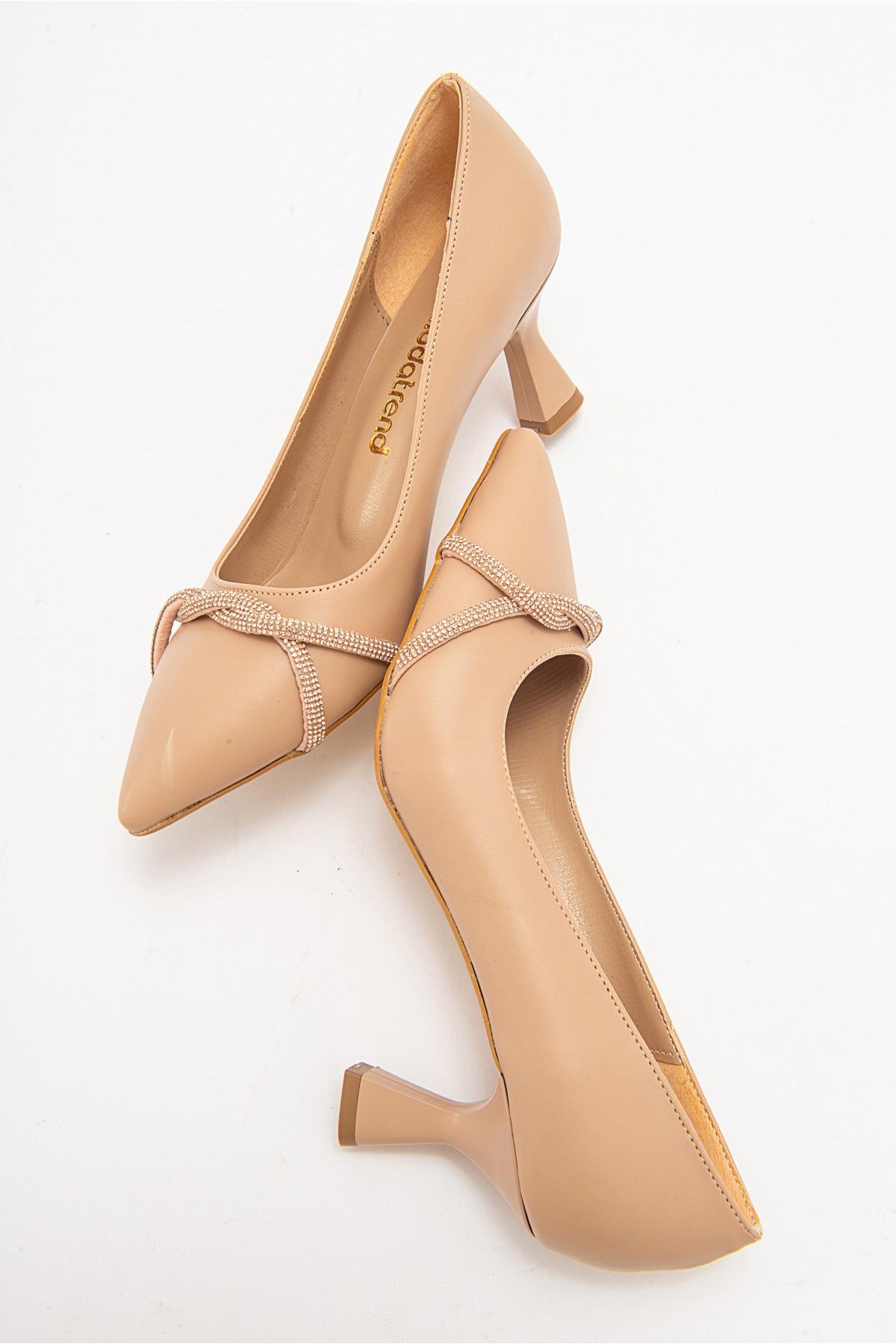 Çapraz Taşlı Kadın Stiletto Ayakkabı NUDE CİLT NUDE - Görsel 7