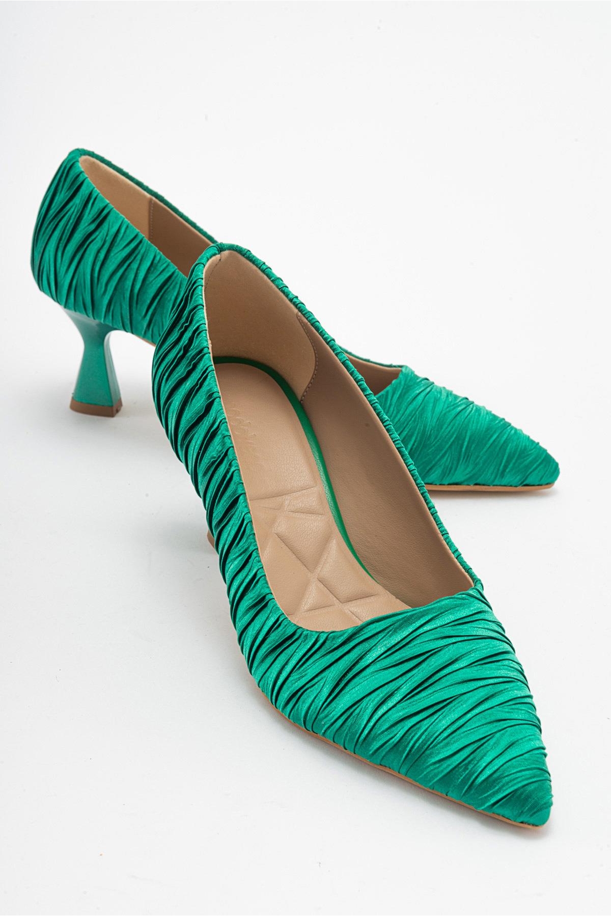 Kadın Stiletto Ayakkabı YEŞİL SATEN - Görsel 2