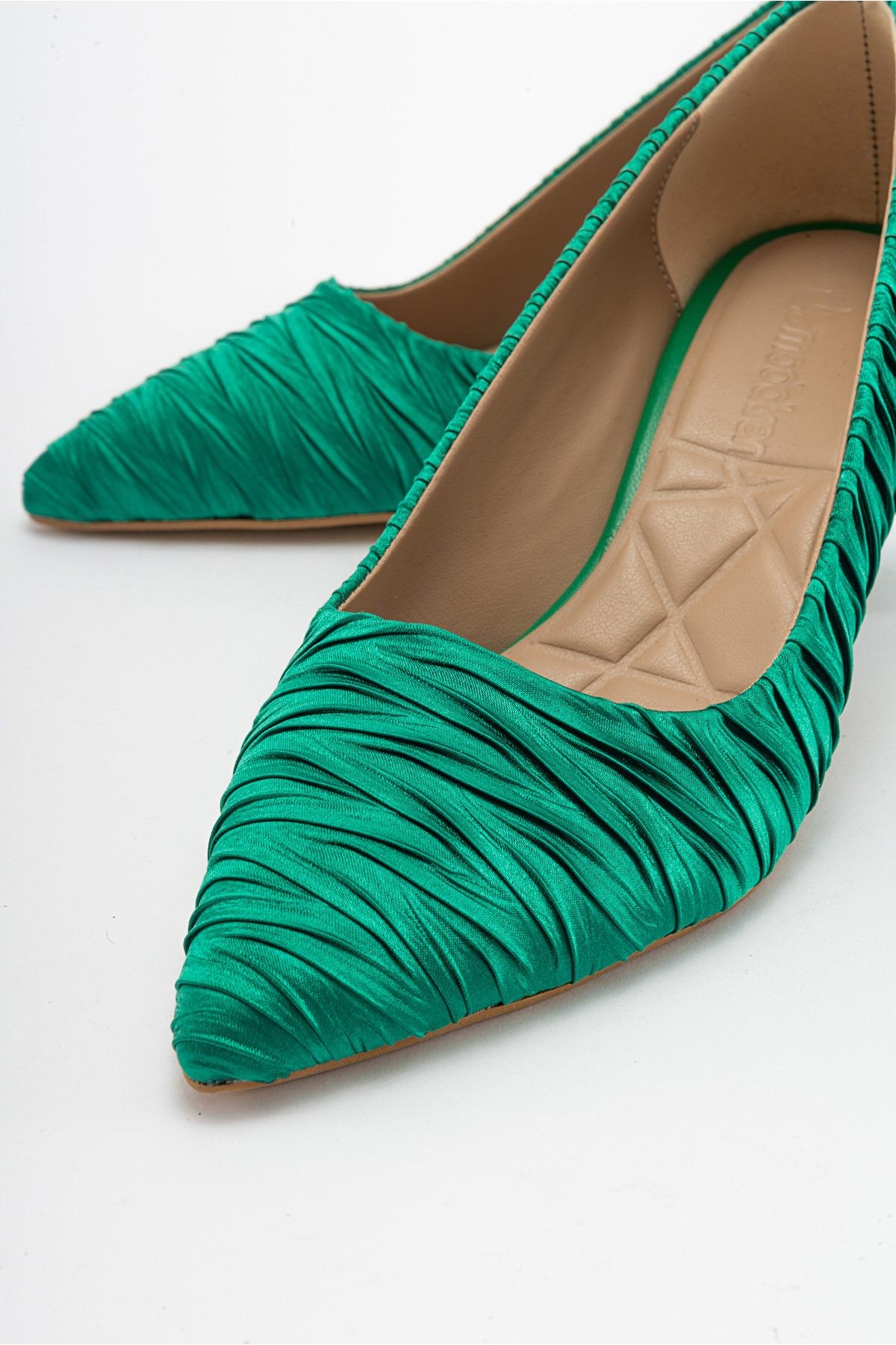 Kadın Stiletto Ayakkabı YEŞİL SATEN - Görsel 4