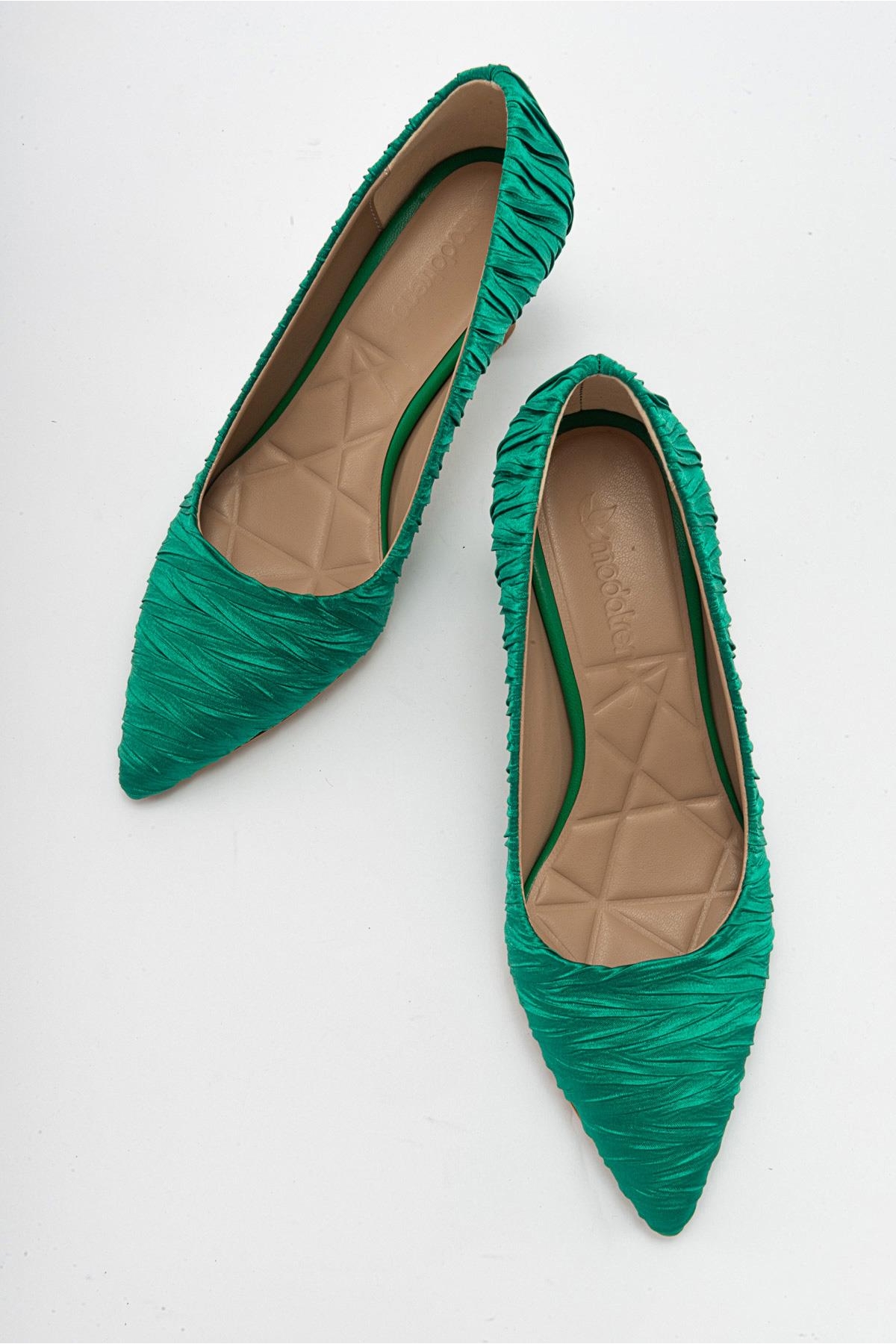 Kadın Stiletto Ayakkabı YEŞİL SATEN - Görsel 6