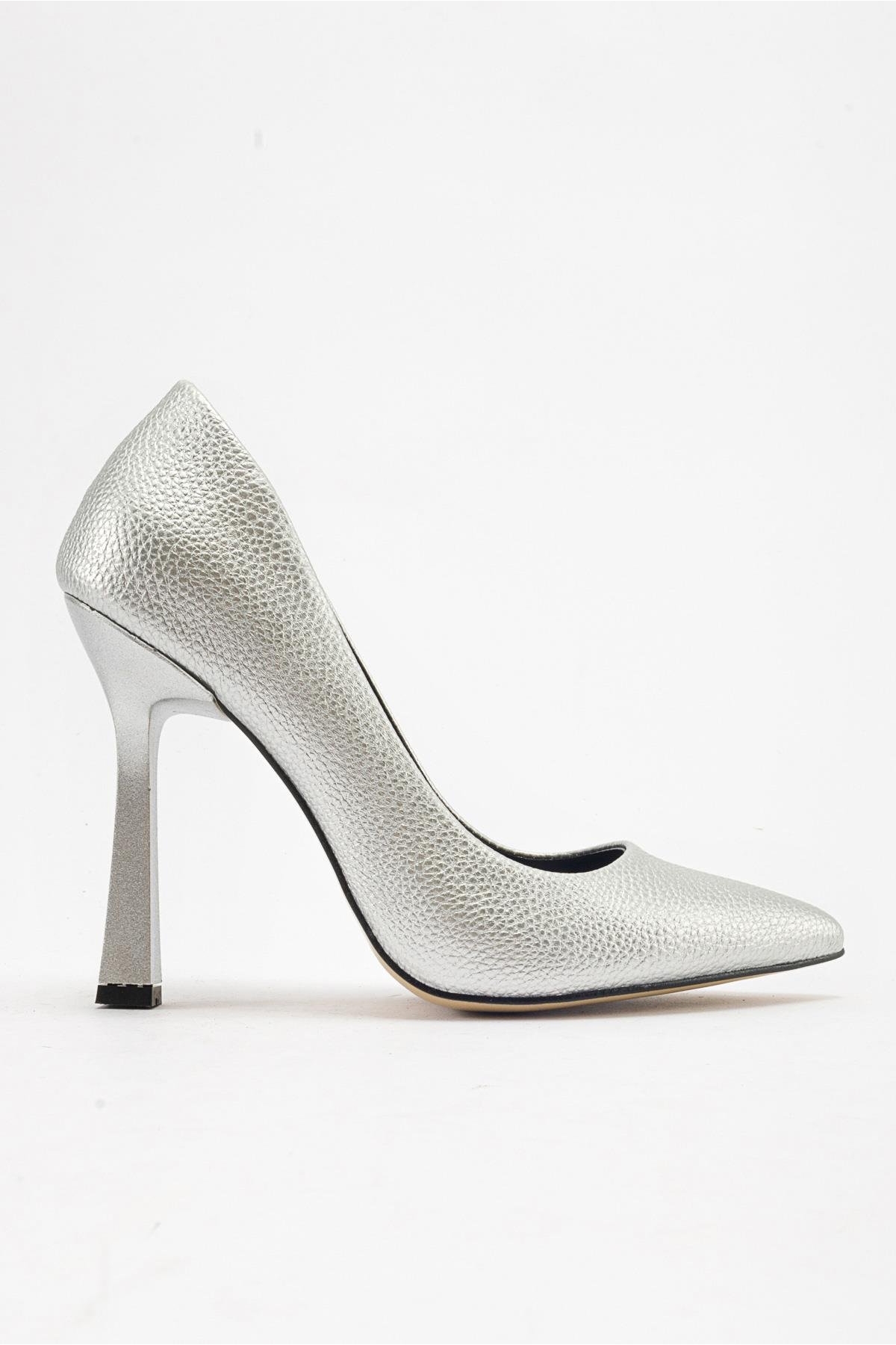 Kadın Stiletto Ayakkabı GÜMÜŞ BASKILI - Görsel 3