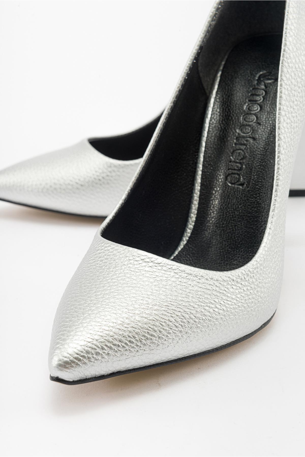 Kadın Stiletto Ayakkabı GÜMÜŞ BASKILI - Görsel 4
