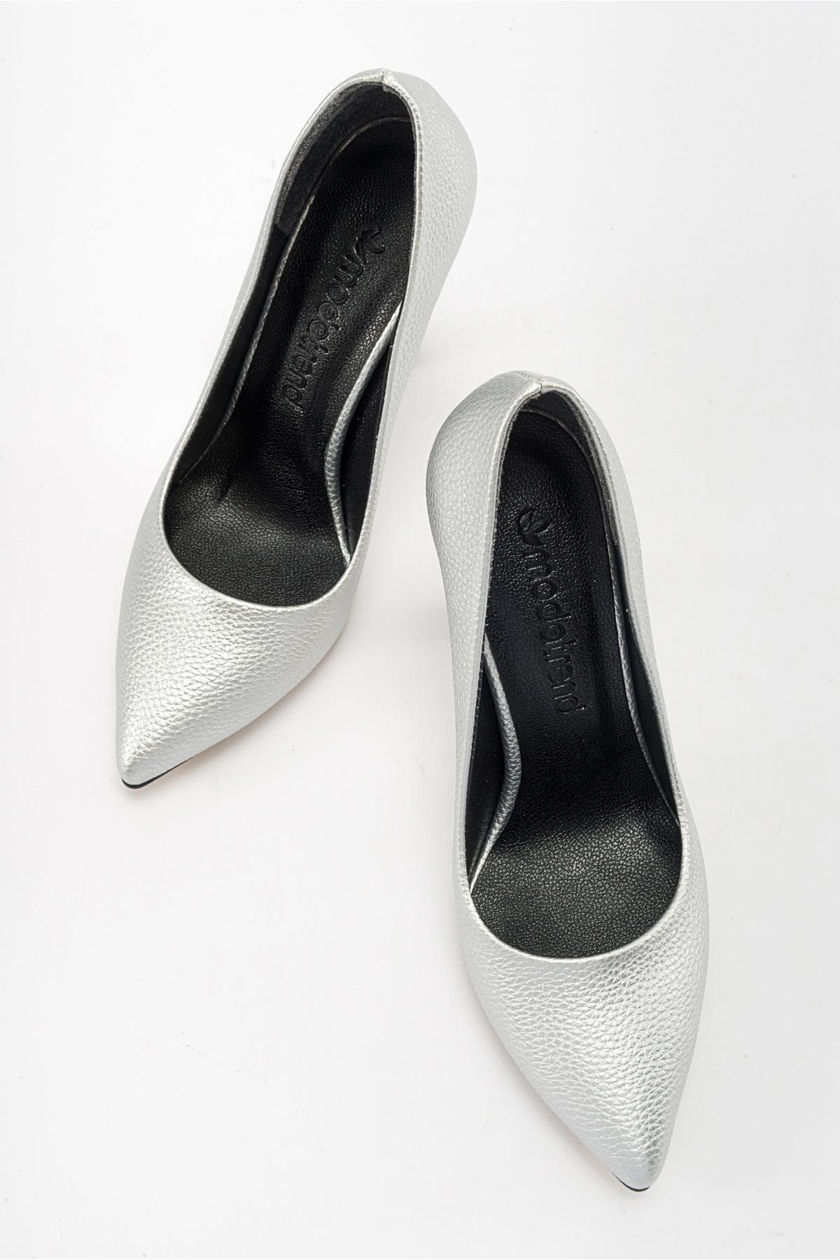 Kadın Stiletto Ayakkabı GÜMÜŞ BASKILI - Görsel 6