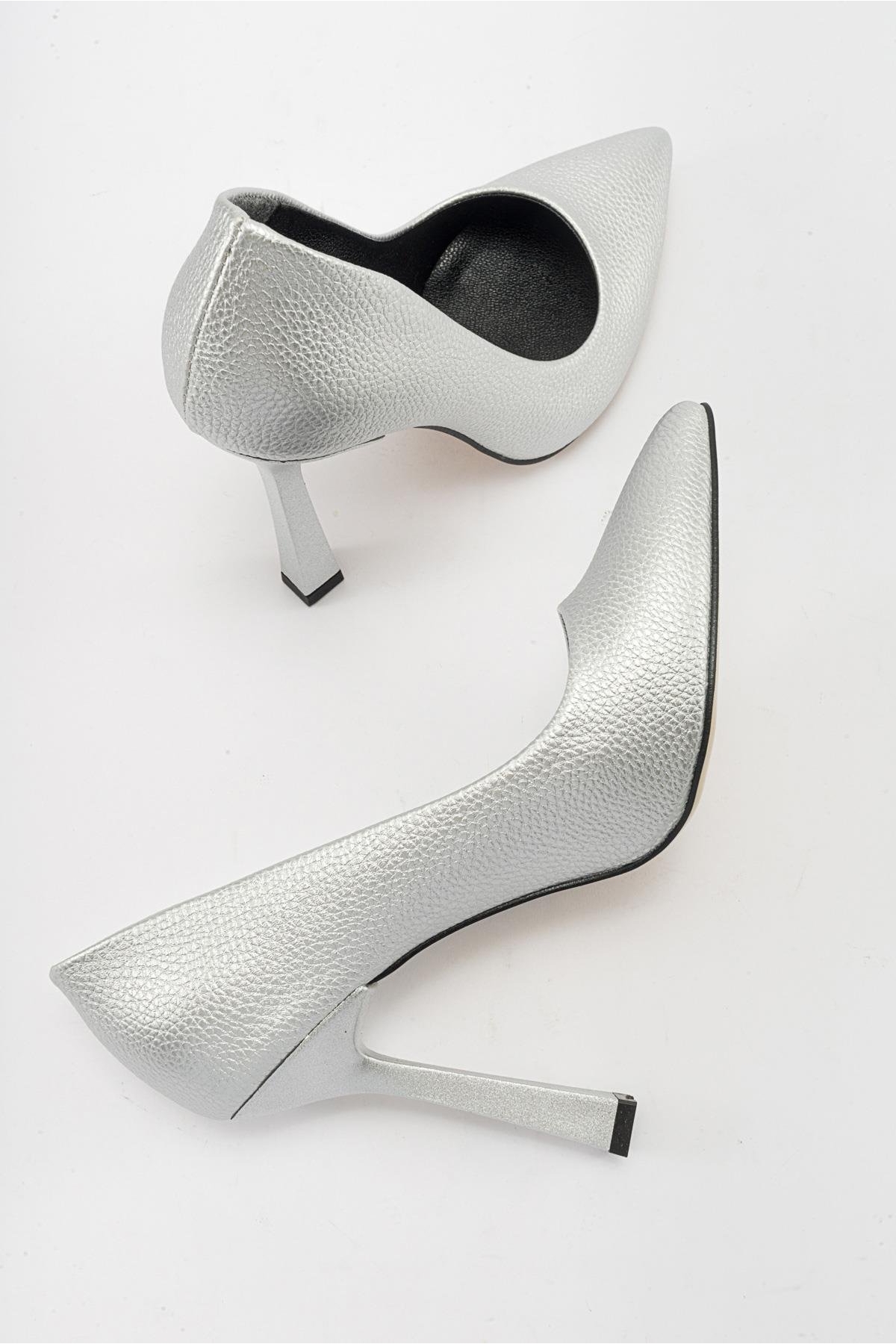 Kadın Stiletto Ayakkabı GÜMÜŞ BASKILI - Görsel 7