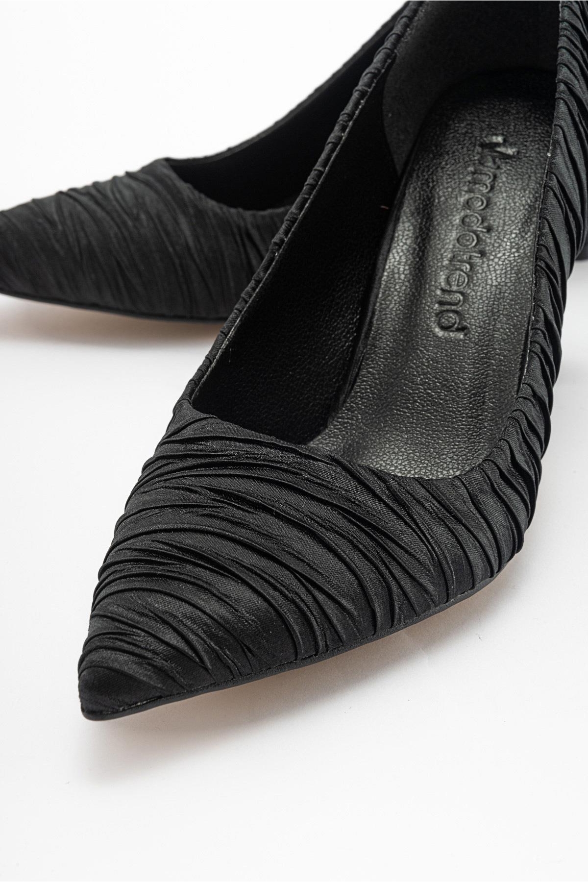 Kadın Stiletto Ayakkabı SİYAH KIRIŞIK SATEN - Görsel 4