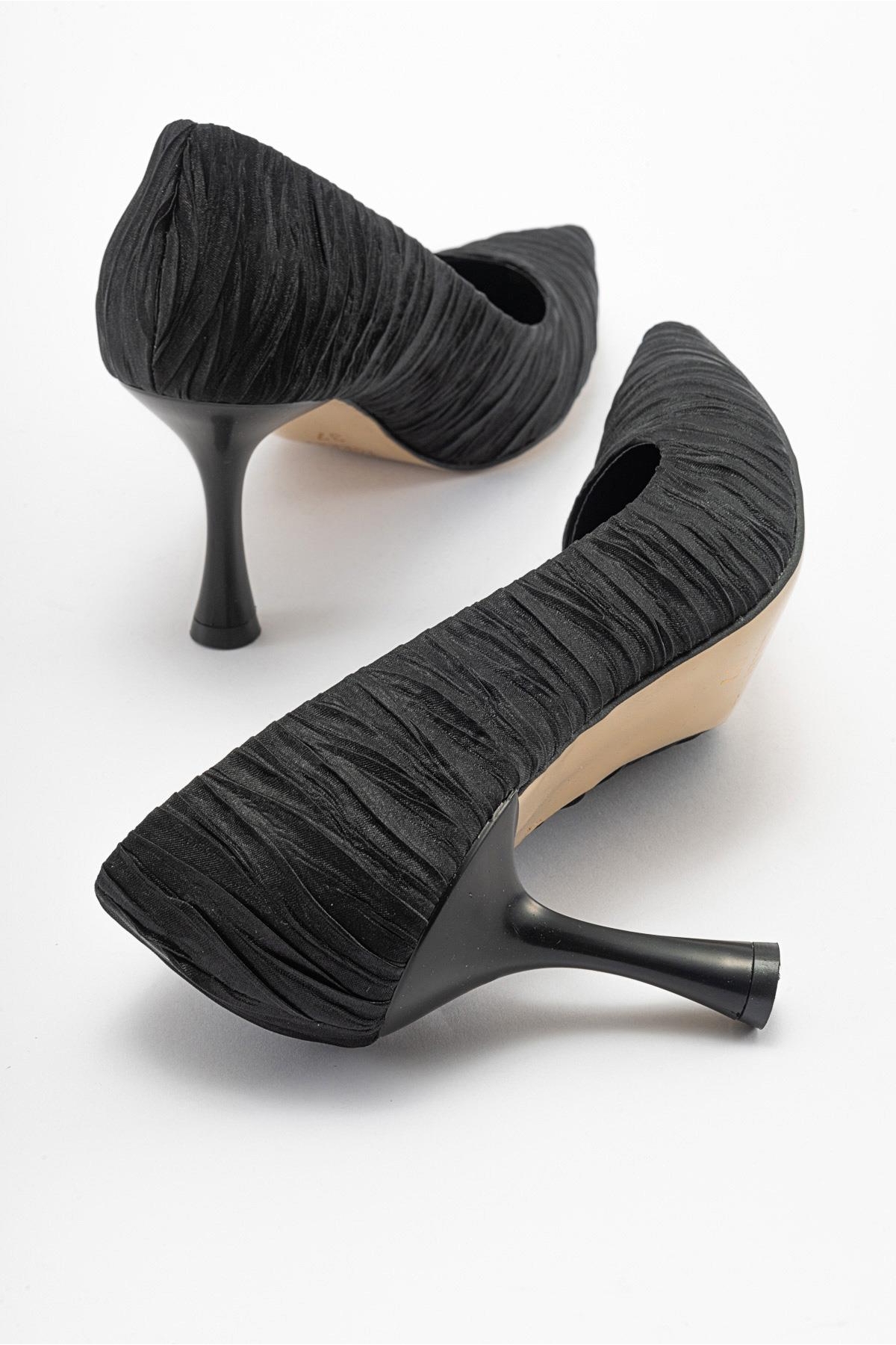 Kadın Stiletto Ayakkabı SİYAH KIRIŞIK SATEN - Görsel 5