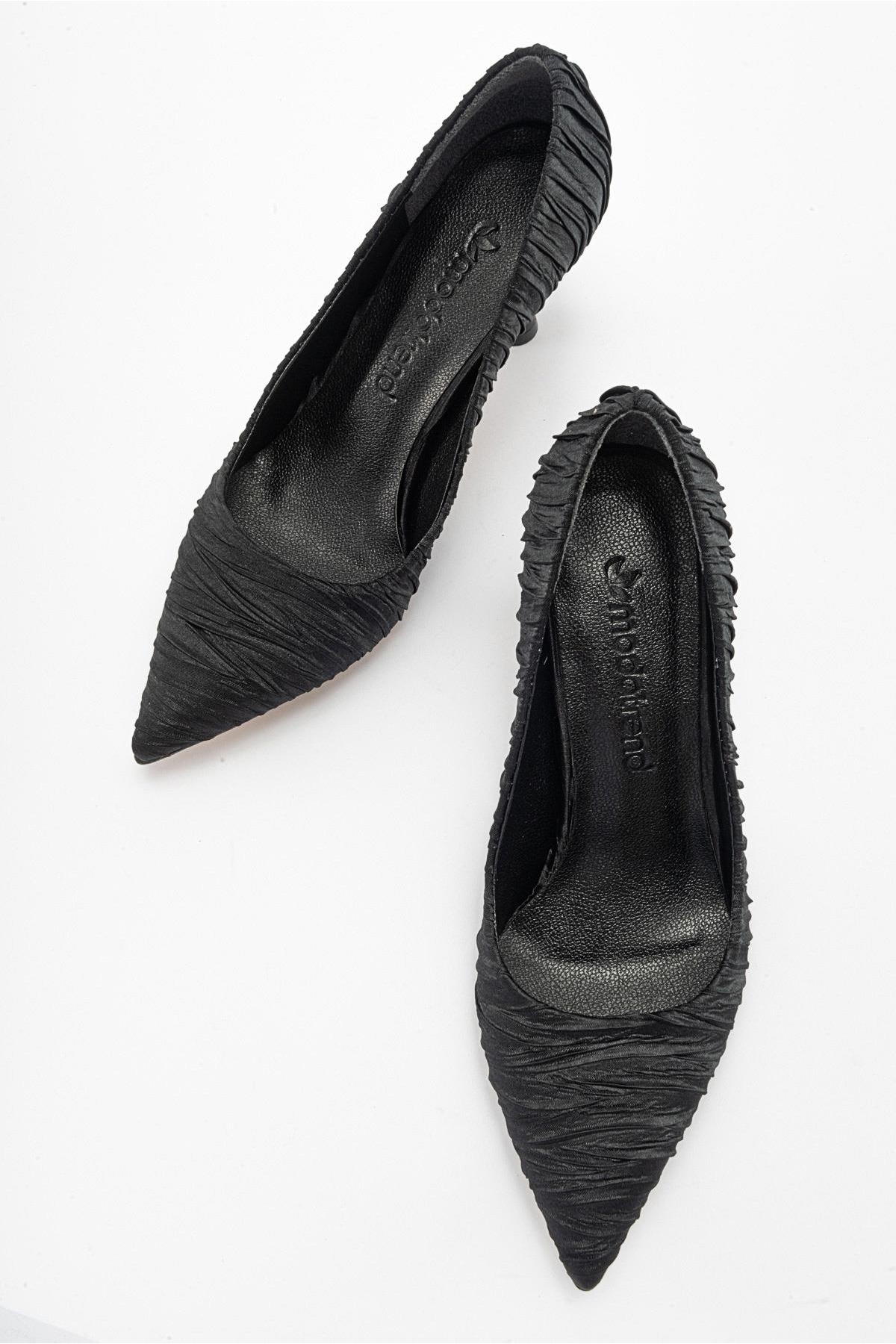 Kadın Stiletto Ayakkabı SİYAH KIRIŞIK SATEN - Görsel 6