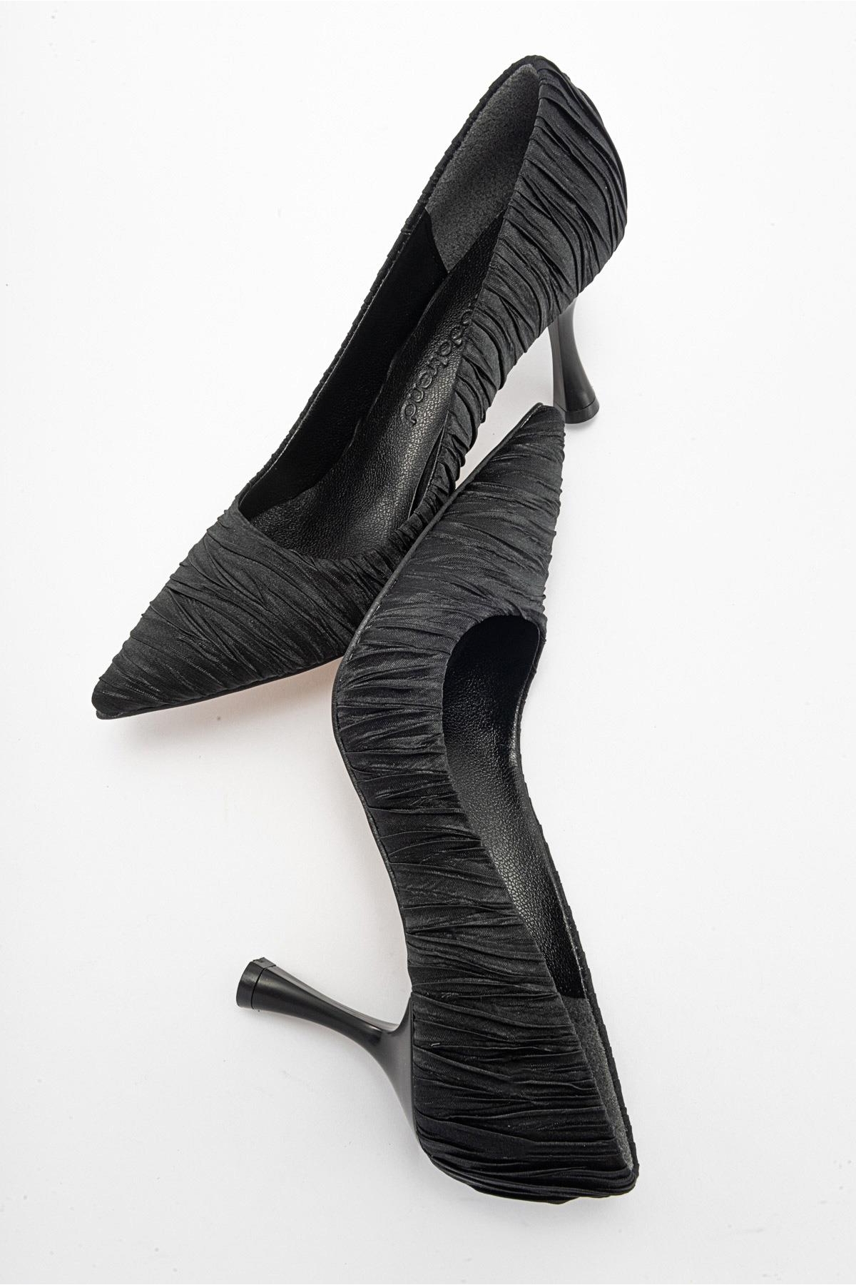 Kadın Stiletto Ayakkabı SİYAH KIRIŞIK SATEN - Görsel 7