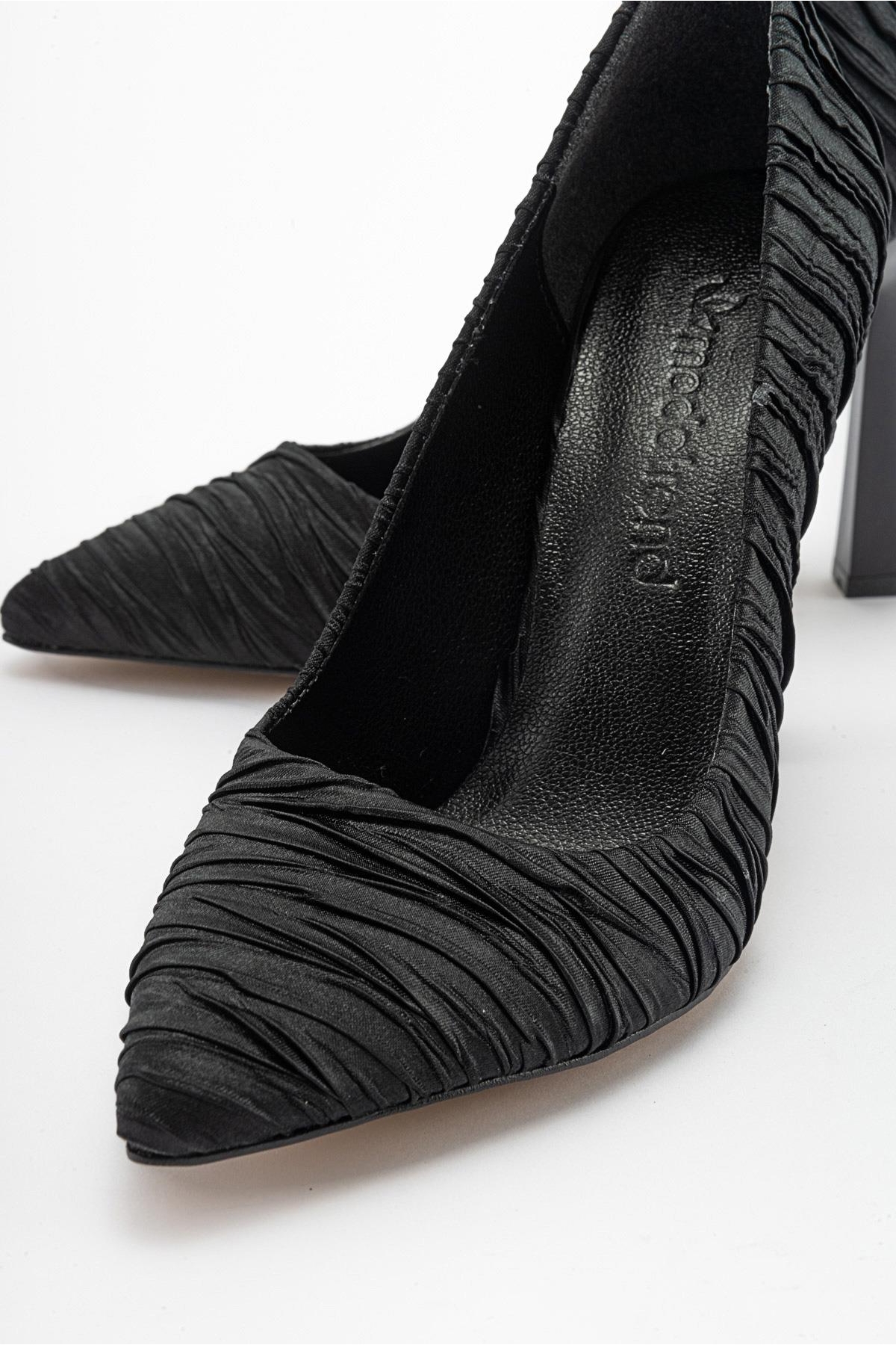 Kadın Stiletto Ayakkabı SİYAH KIRIŞIK SATEN - Görsel 4