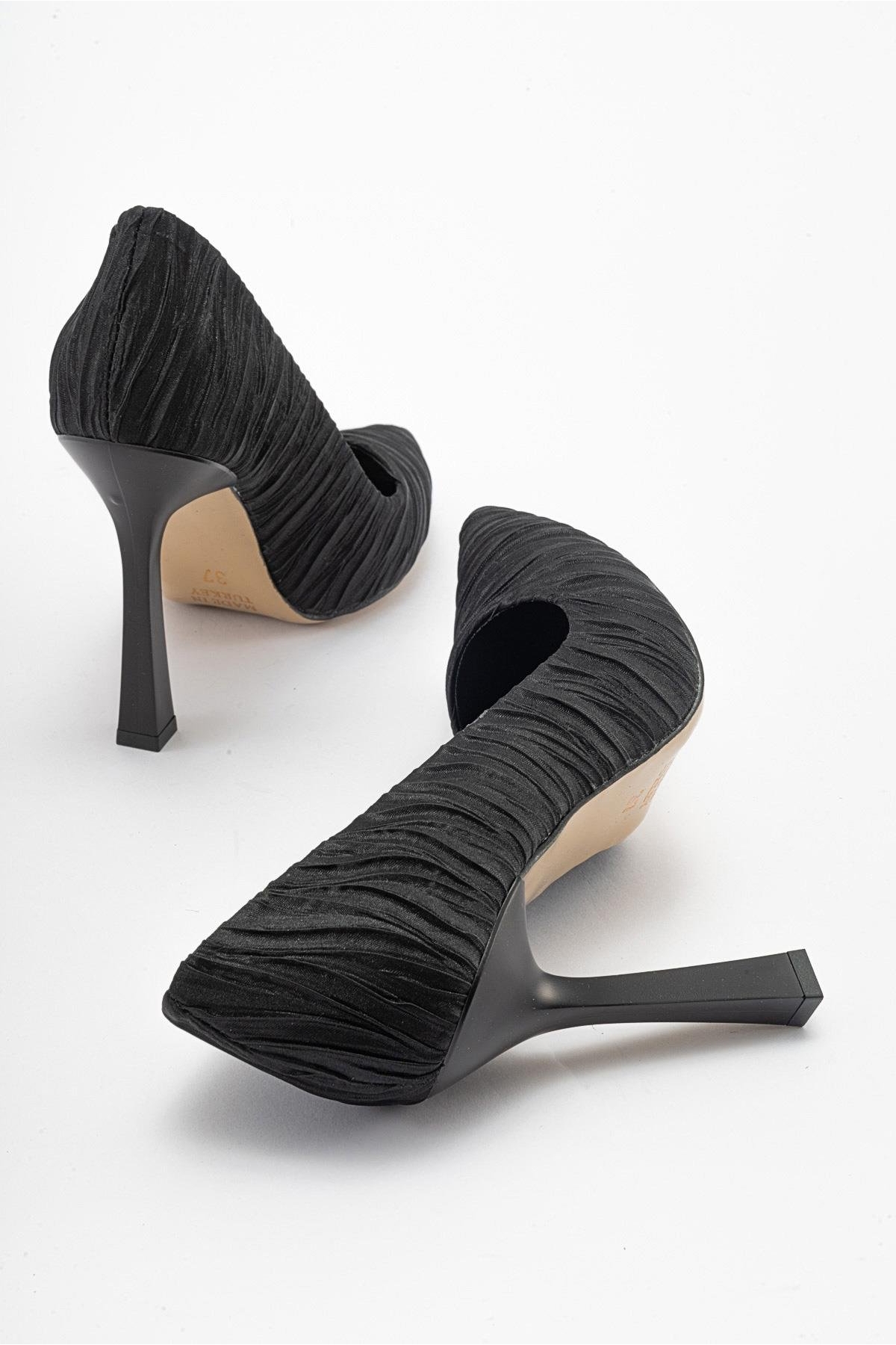 Kadın Stiletto Ayakkabı SİYAH KIRIŞIK SATEN - Görsel 5