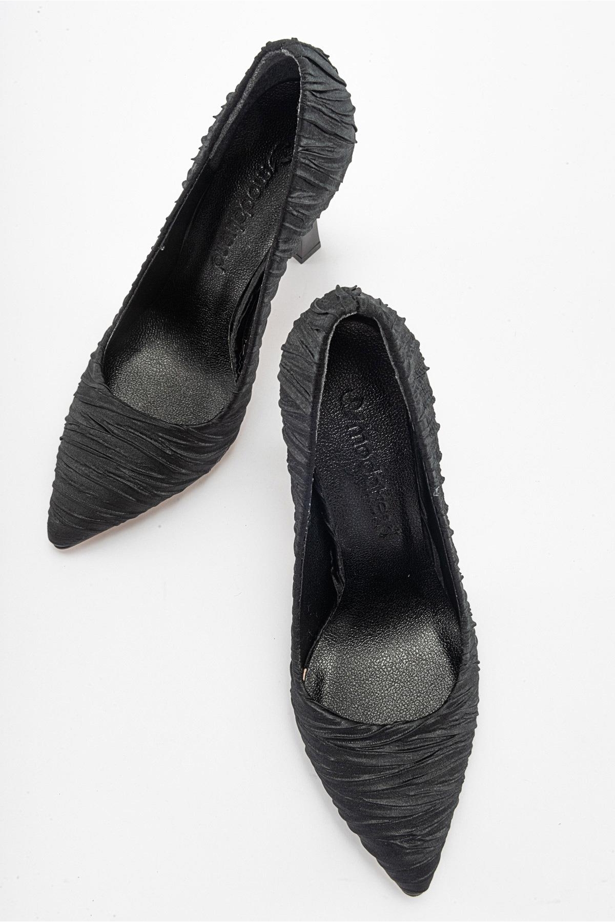 Kadın Stiletto Ayakkabı SİYAH KIRIŞIK SATEN - Görsel 6