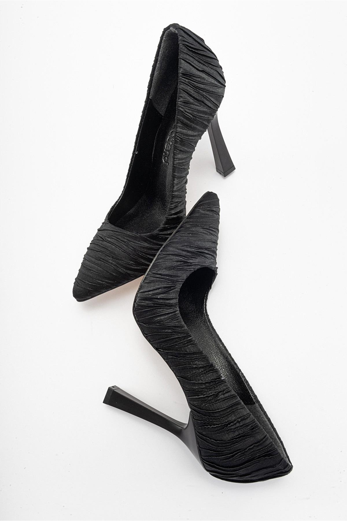 Kadın Stiletto Ayakkabı SİYAH KIRIŞIK SATEN - Görsel 7