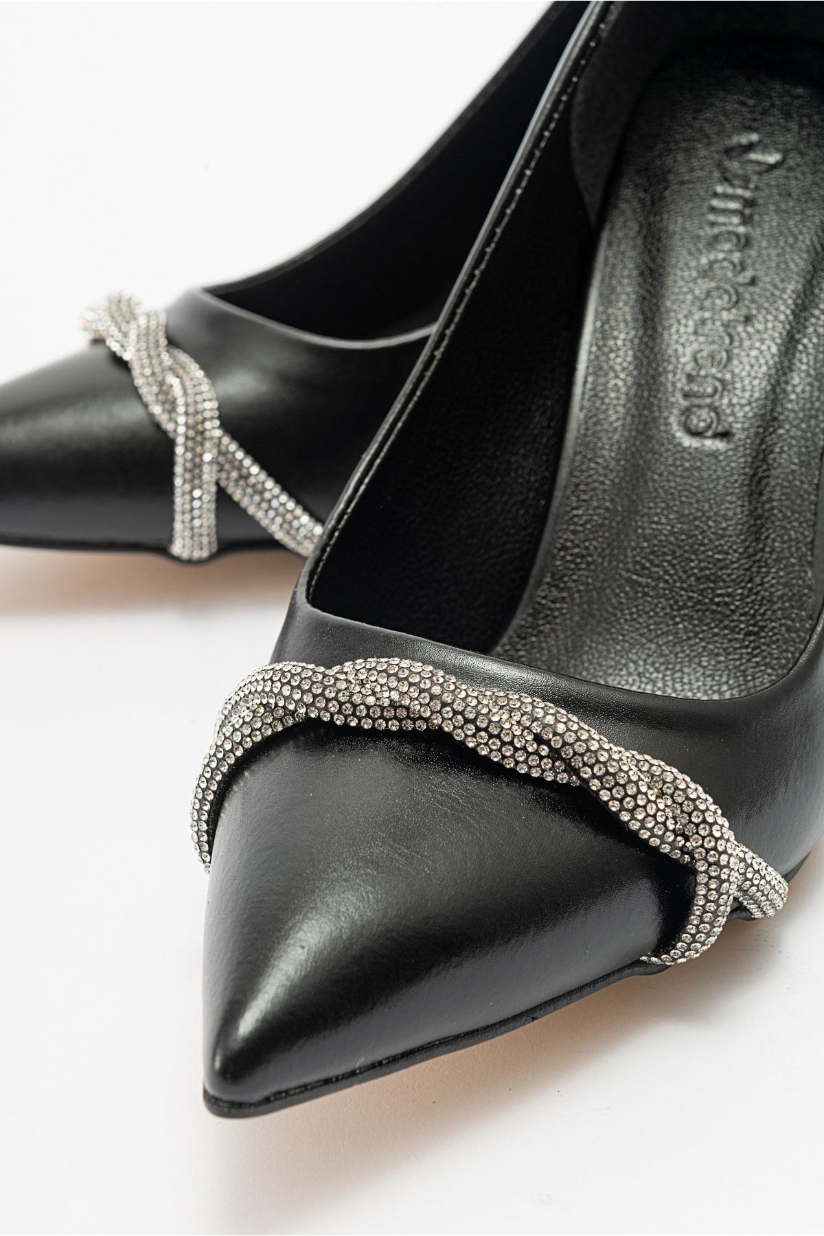 Kadın Dolama Taşlı Stiletto SİYAH CİLT - Görsel 4
