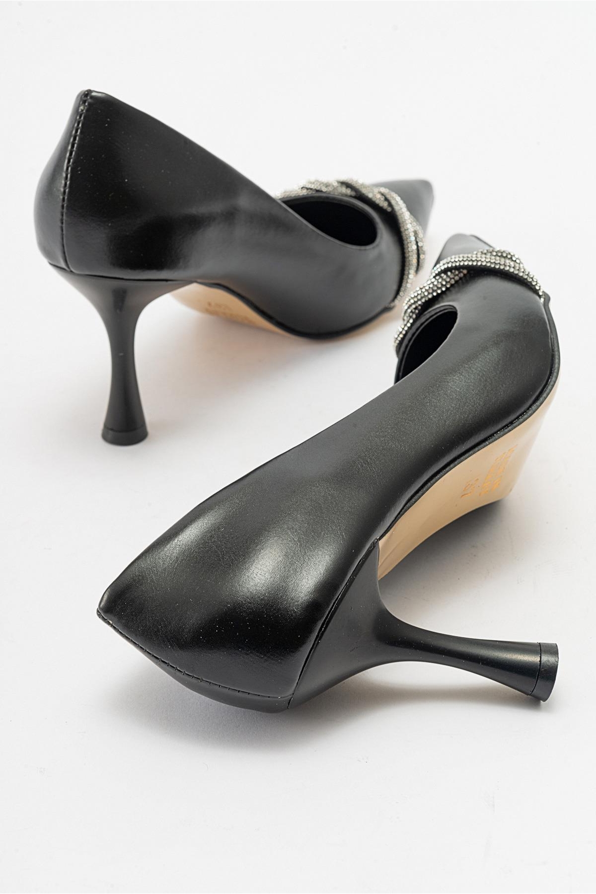 Kadın Dolama Taşlı Stiletto SİYAH CİLT - Görsel 5