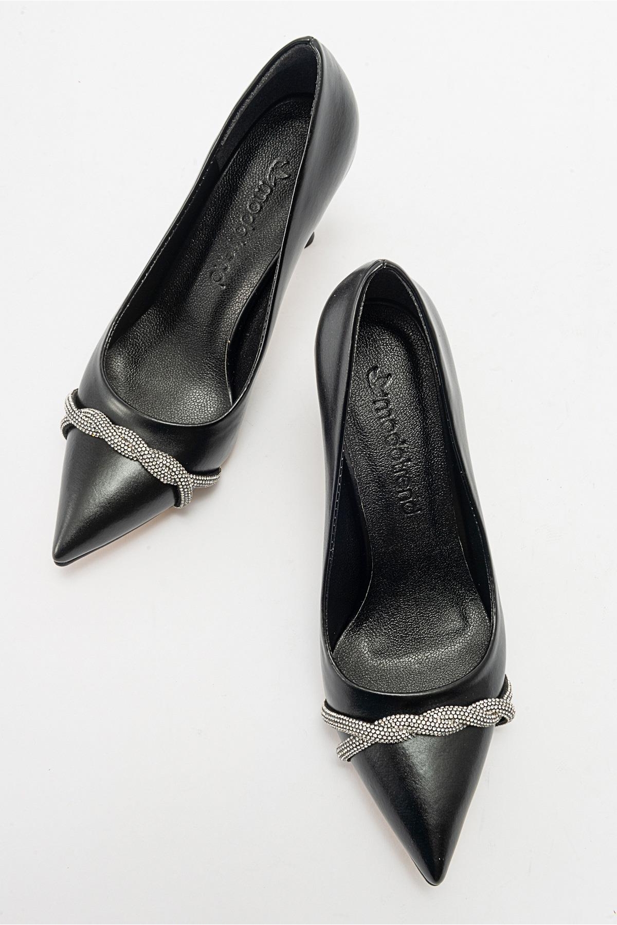 Kadın Dolama Taşlı Stiletto SİYAH CİLT - Görsel 6