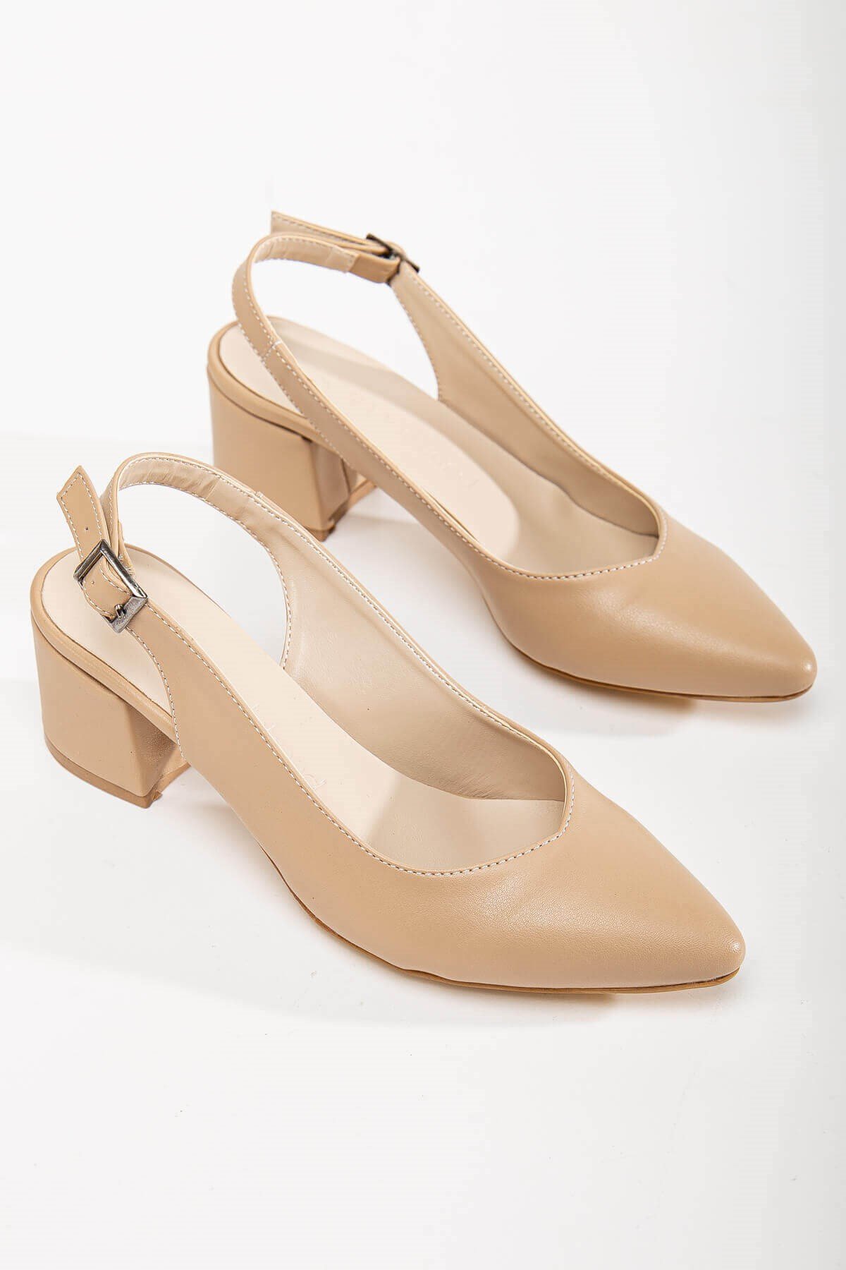 Arkası Açık Kadın Topuklu Ayakabı NUDE CİLT - Görsel 3