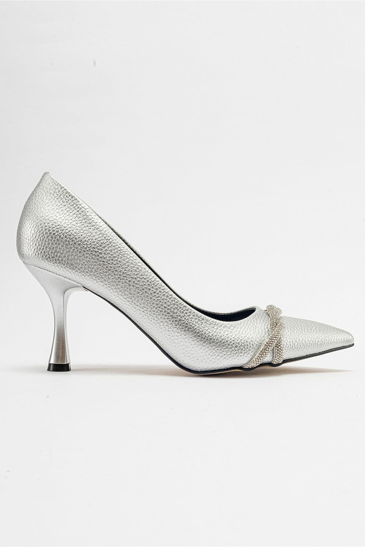 Kadın Dolama Taşlı Stiletto GÜMÜŞ BASKILI - Görsel 3