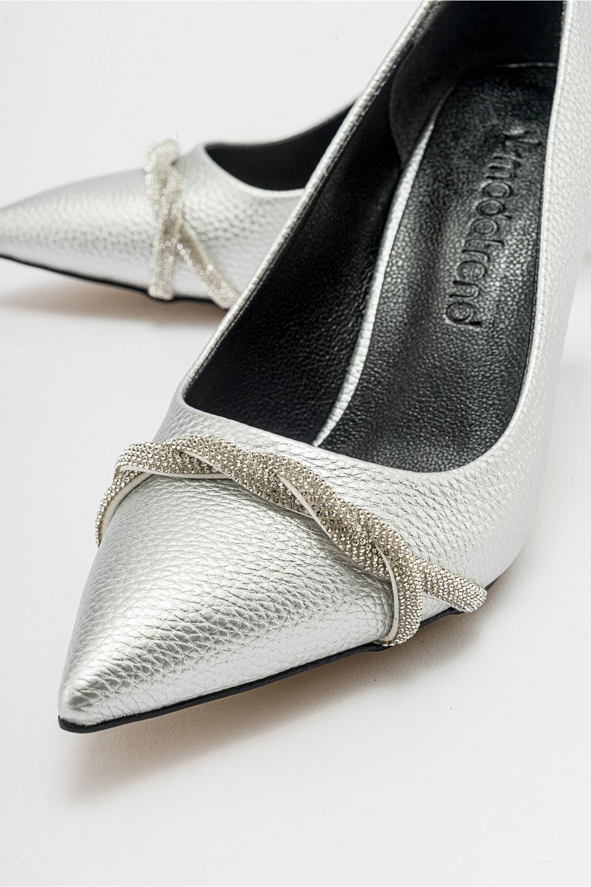 Kadın Dolama Taşlı Stiletto GÜMÜŞ BASKILI - Görsel 4