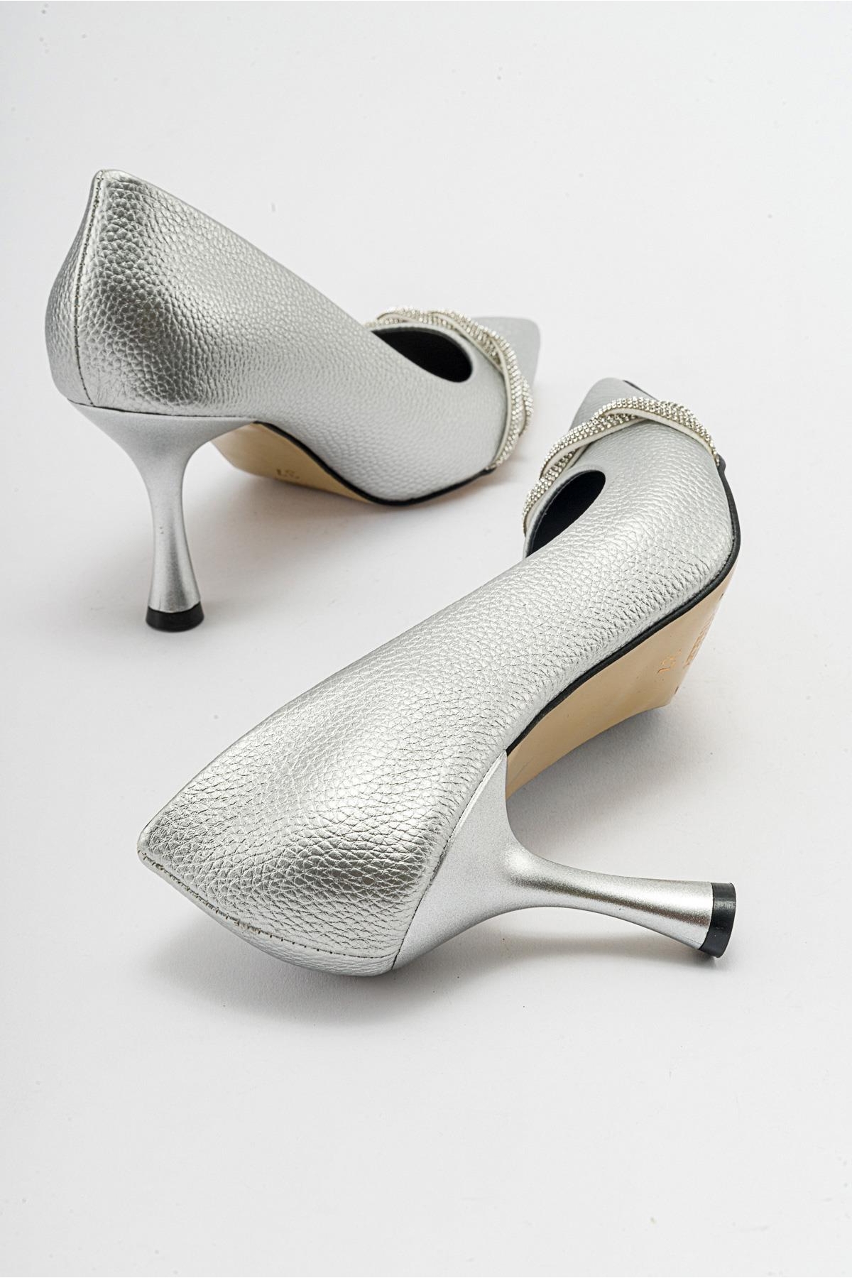 Kadın Dolama Taşlı Stiletto GÜMÜŞ BASKILI - Görsel 5