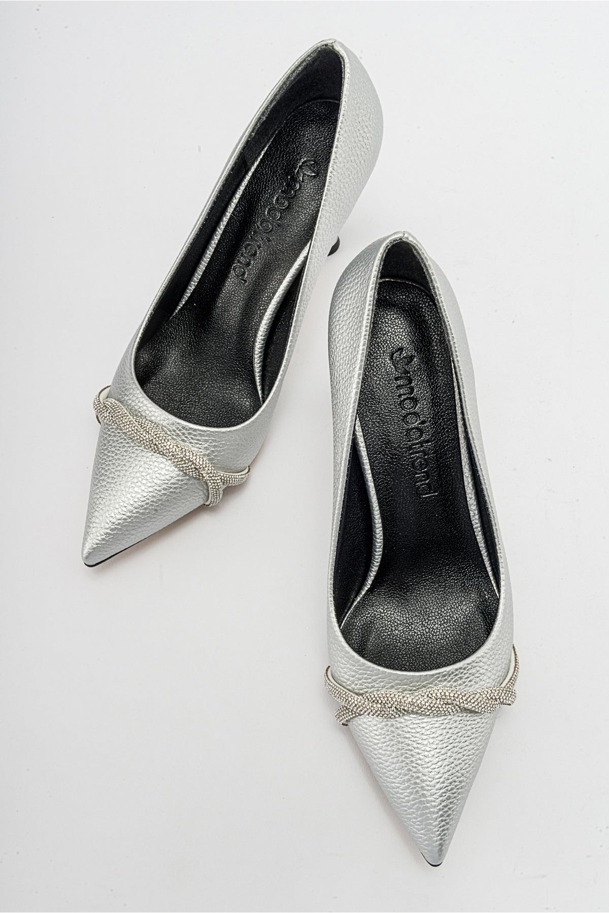 Kadın Dolama Taşlı Stiletto GÜMÜŞ BASKILI - Görsel 6