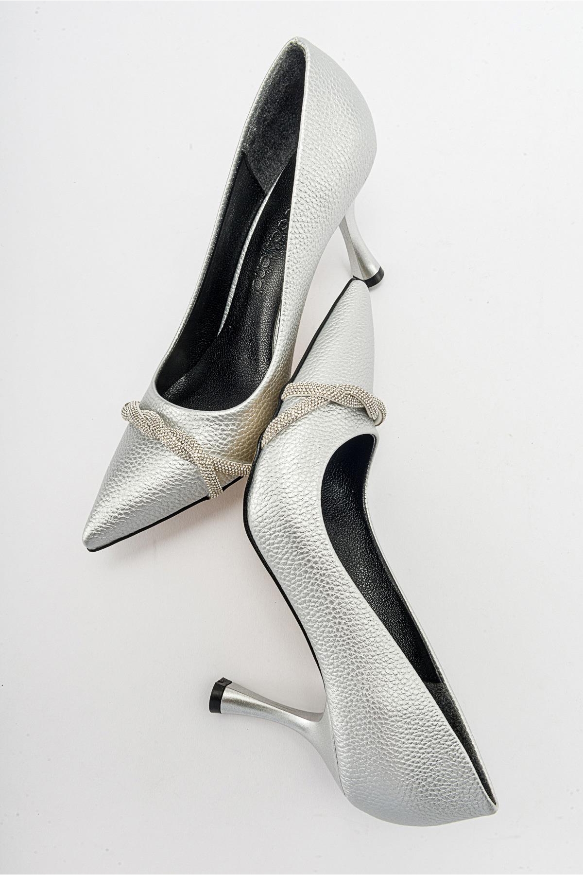 Kadın Dolama Taşlı Stiletto GÜMÜŞ BASKILI - Görsel 7