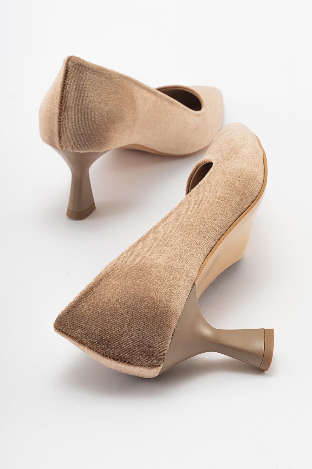 Kadın Stiletto Ayakkab NUDE KADİFE - Görsel 5